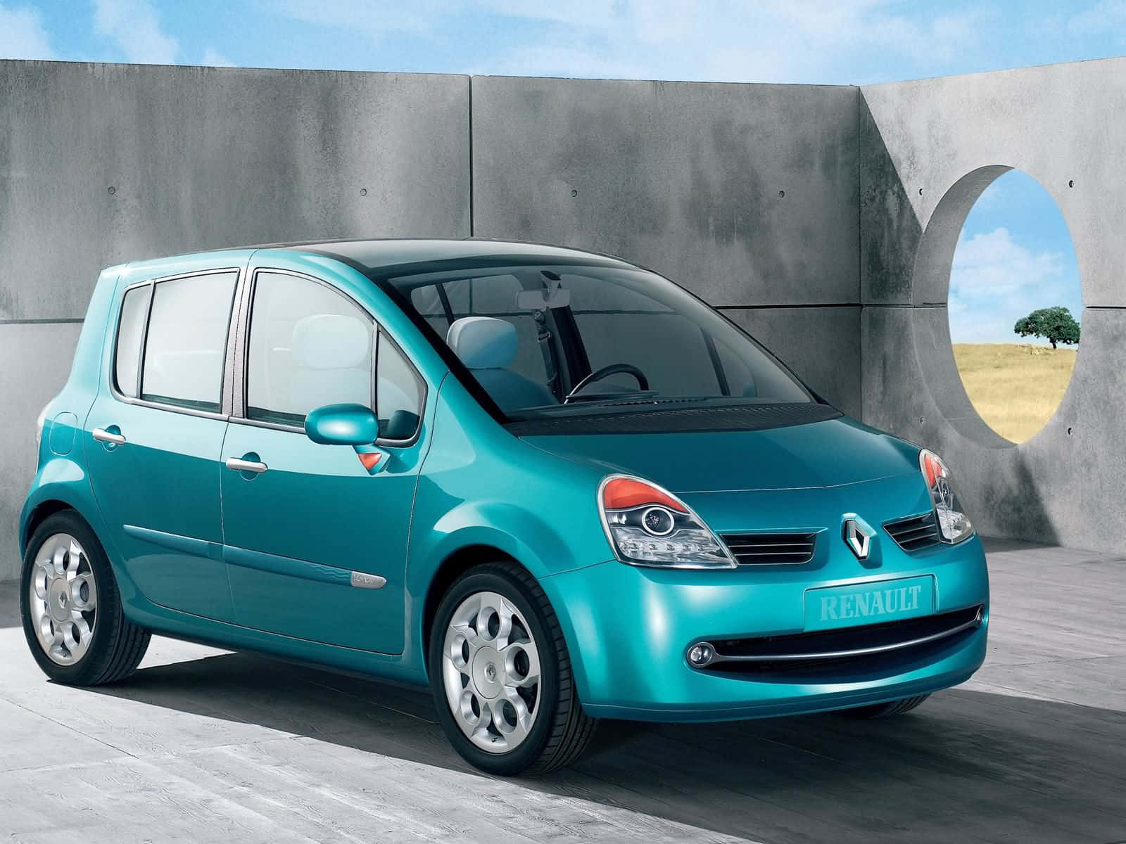 Renault Modus, teal, modern concrete wall, HD Desktop Wallpaper