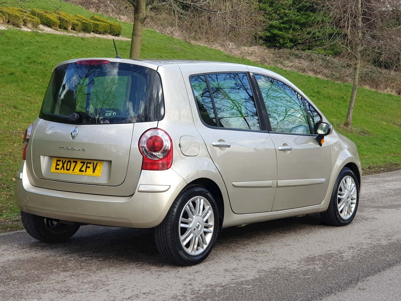 Renault Modus, beige, paved road, HD Desktop Wallpaper