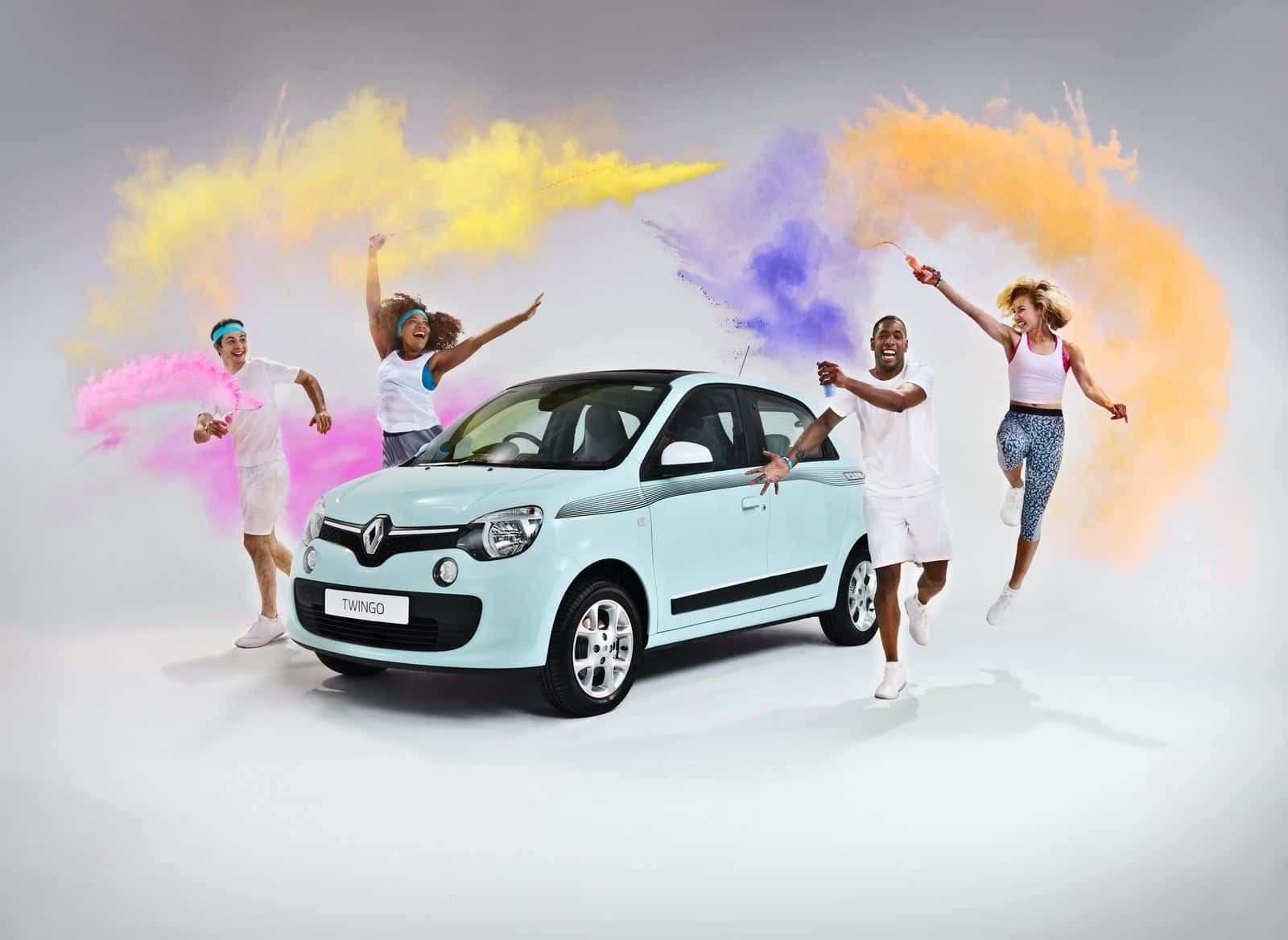Renault Twingo, light blue, colorful powder, HD Desktop Wallpaper