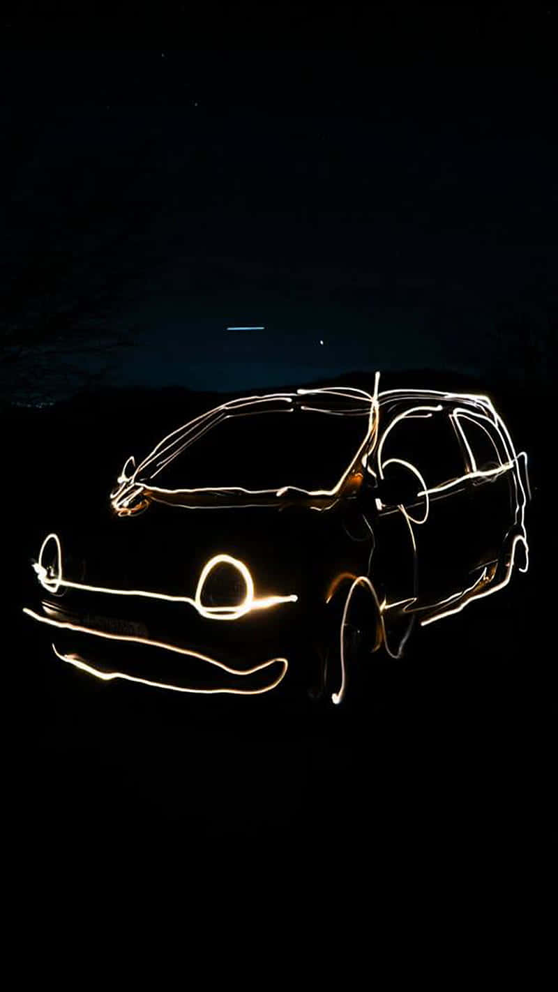 Renault Twingo, glowing yellow light trails, dark night sky, HD Phone Wallpaper