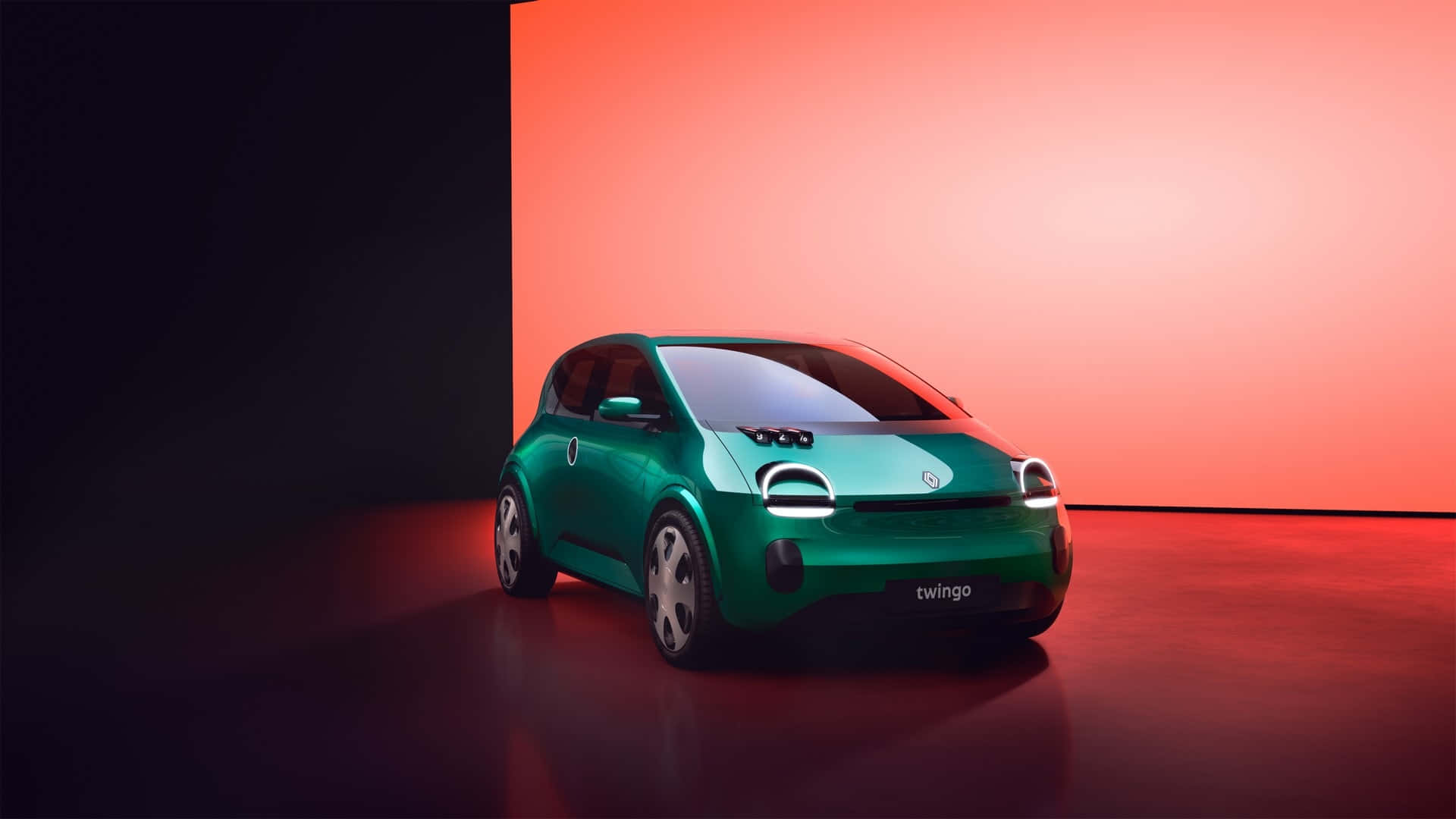 Renault Twingo, glossy teal, glowing headlights, Full HD Desktop Wallpaper