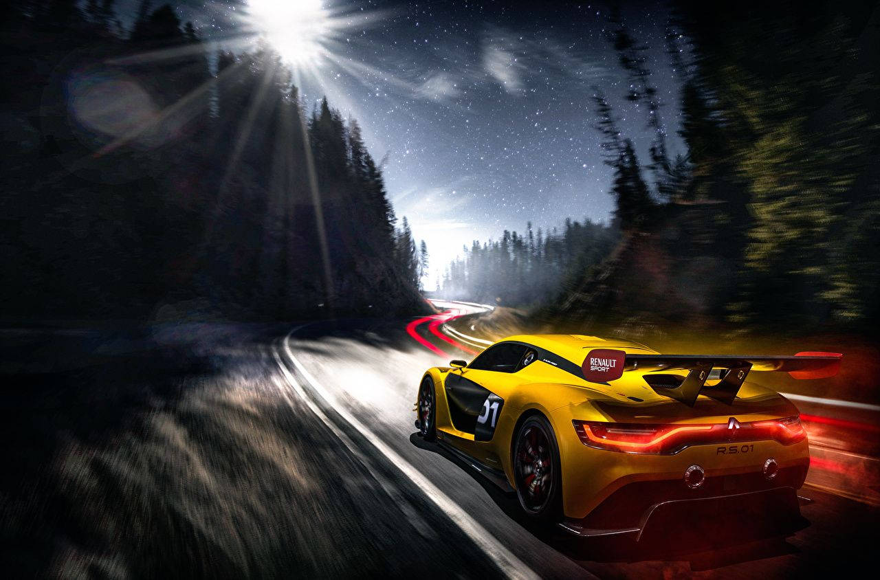 Renault R.S.01, vibrant yellow, starlit forest, HD Desktop Wallpaper