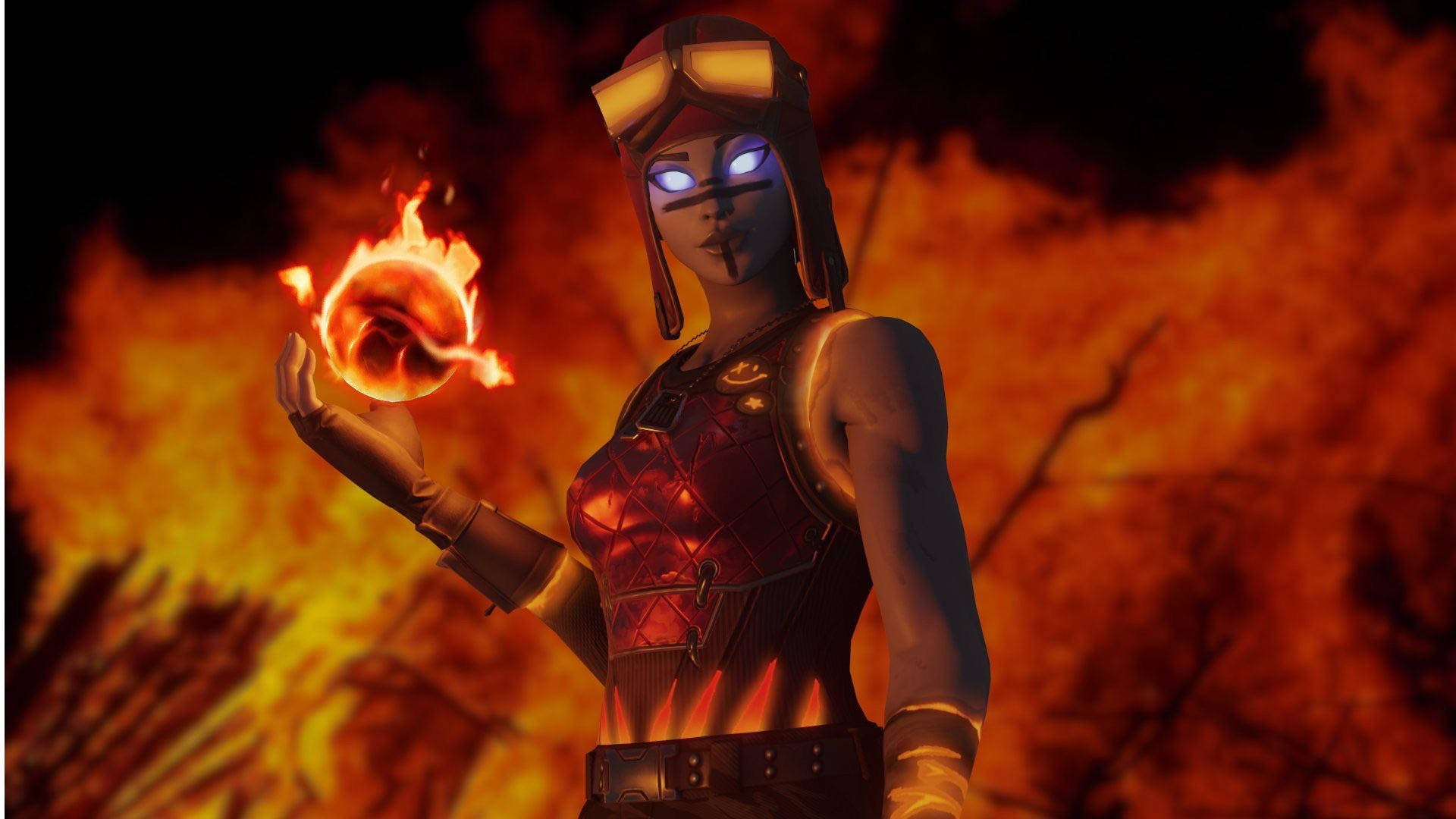 Renegade Raider Fortnite, fiery anime character, glowing blue eyes, Full HD Desktop Wallpaper