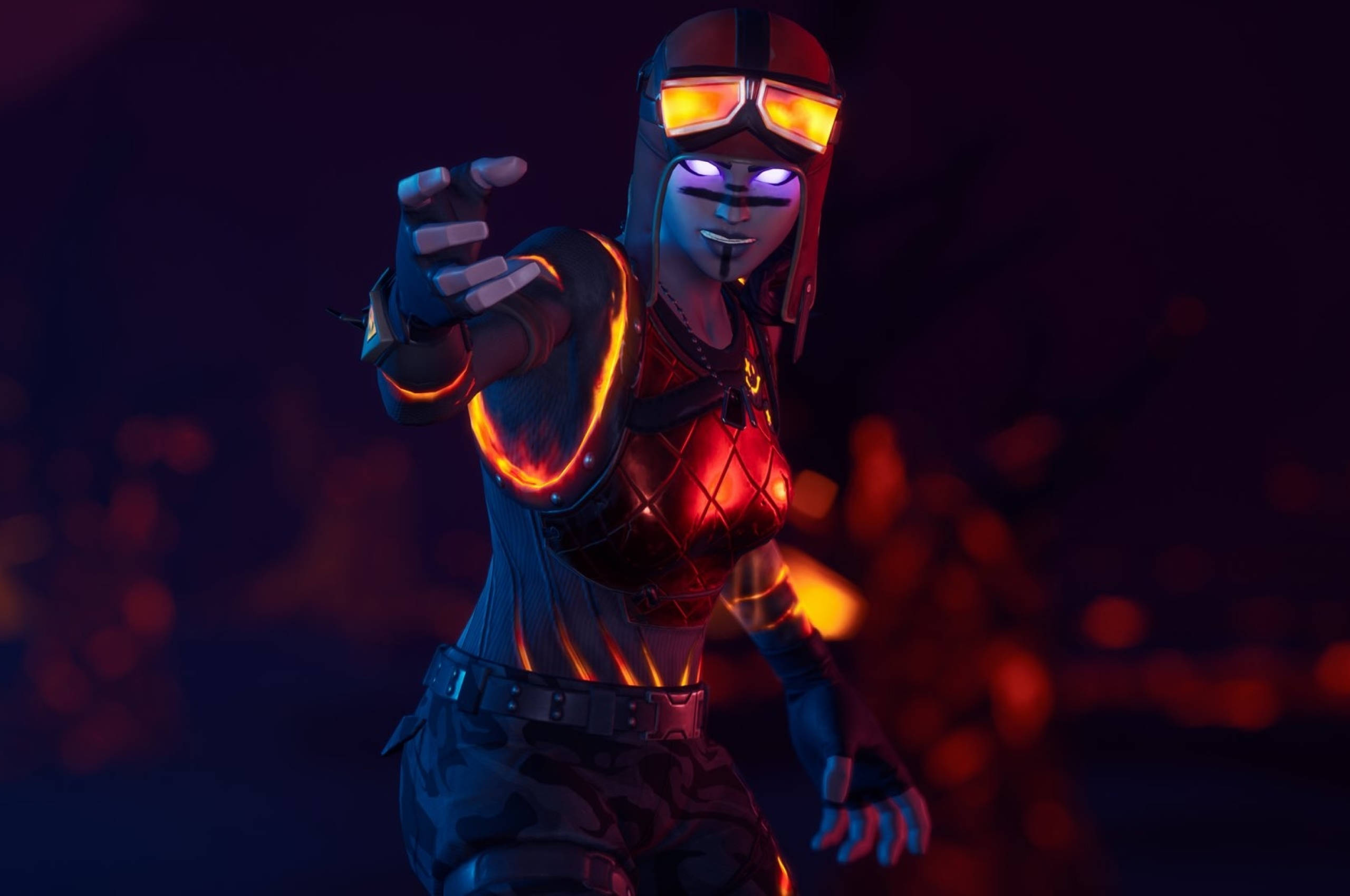 Renegade Raider Fortnite, red armor, glowing goggles, 2K Desktop Wallpaper