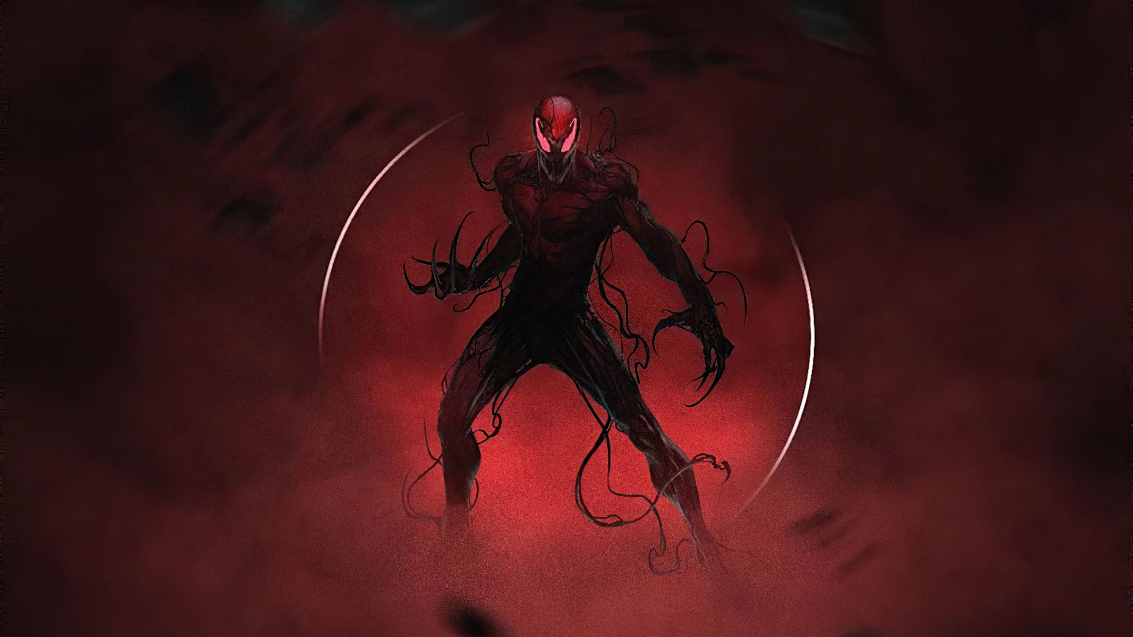 Brooding Carnage 4K, symbiote creature, glowing eyes, 4K Desktop Wallpaper