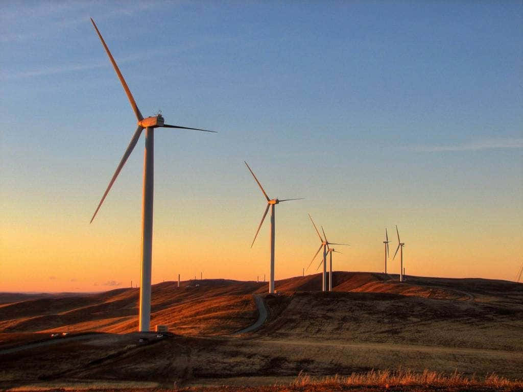 wind turbines, rolling hills, golden sunset light, SD Desktop Wallpaper
