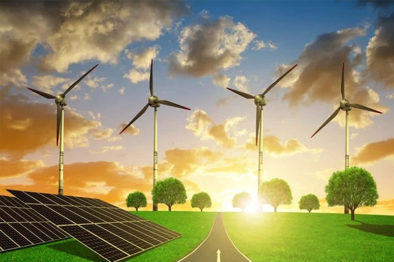 Renewed Energy, solar panels, dusk, HD Desktop Wallpaper