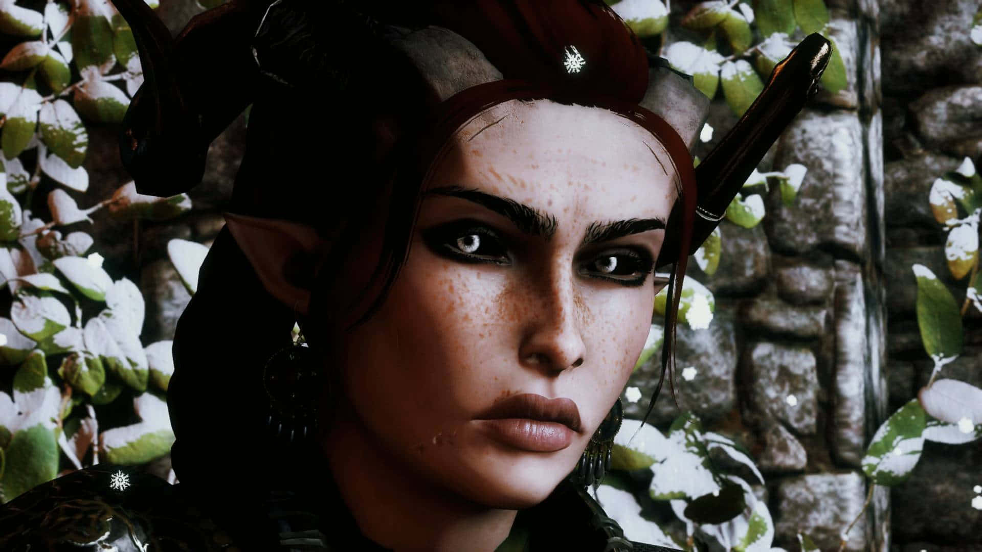 Renfri, dark-haired elf, freckles, Full HD Desktop Wallpaper
