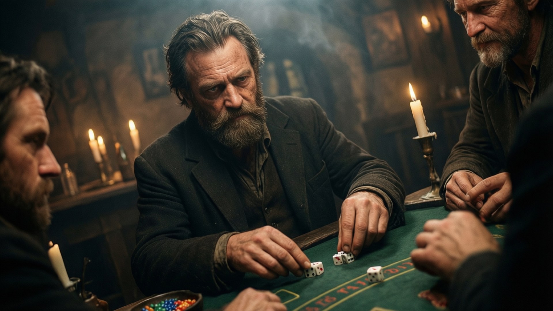 Renfri, tavern table, dice, Full HD Desktop Wallpaper