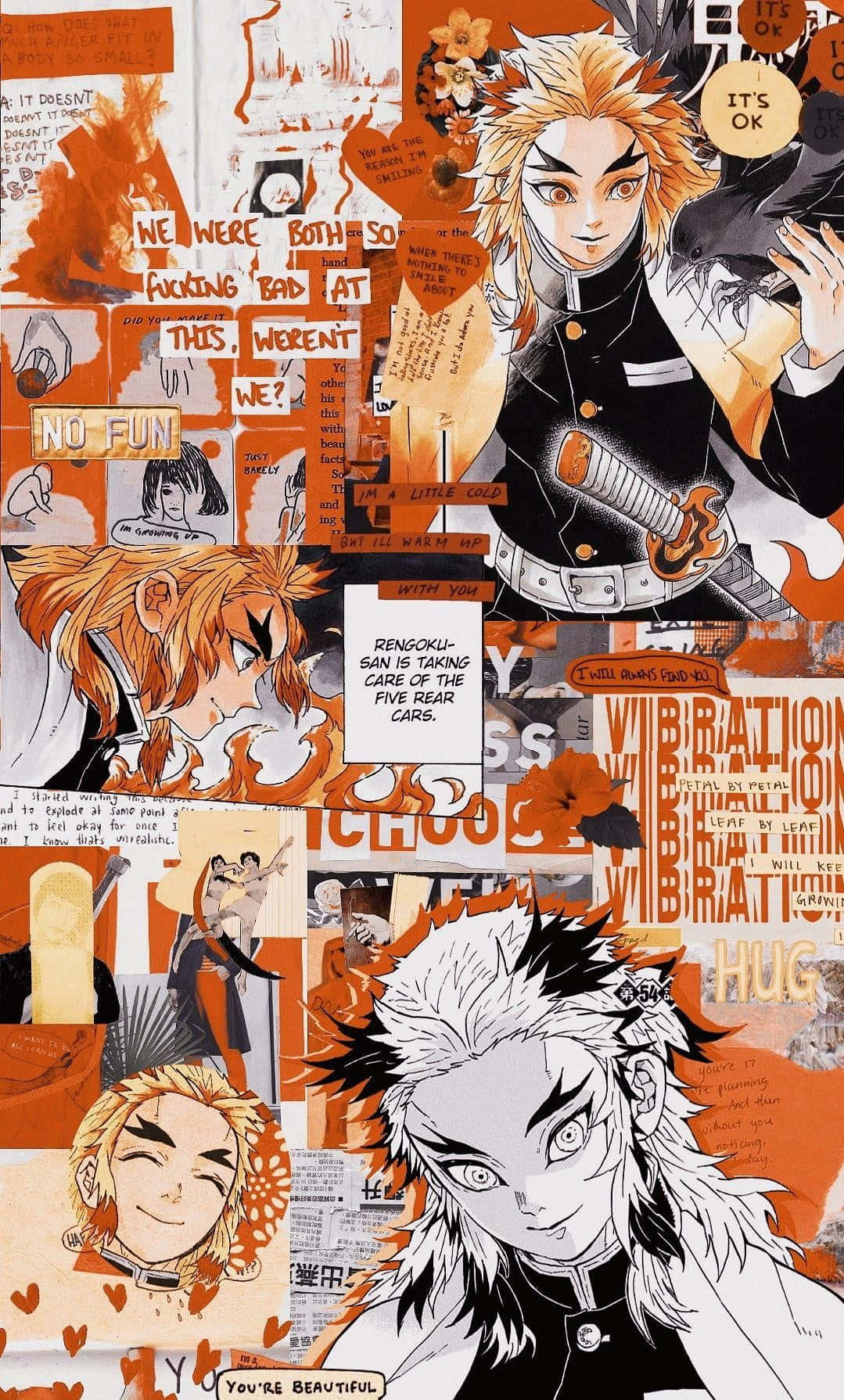 Rengoku, fiery orange tones, handwritten text, HD Phone Wallpaper