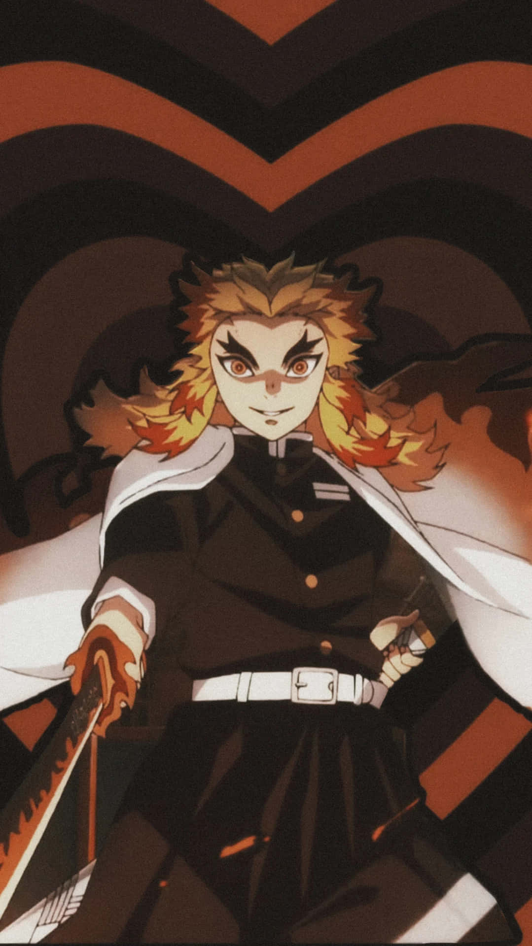 Rengoku Aesthetic, fiery-haired anime warrior, black uniform, Full HD Phone Wallpaper