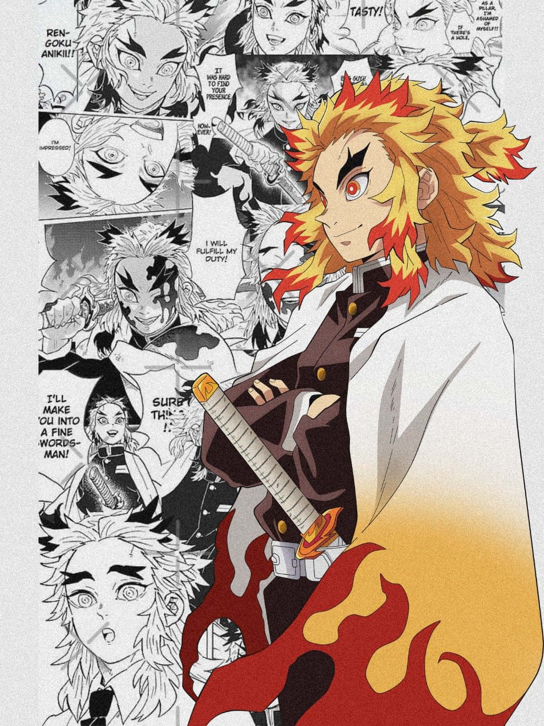 Rengoku Aesthetic, fiery-haired anime warrior, white coat, HD Phone Wallpaper