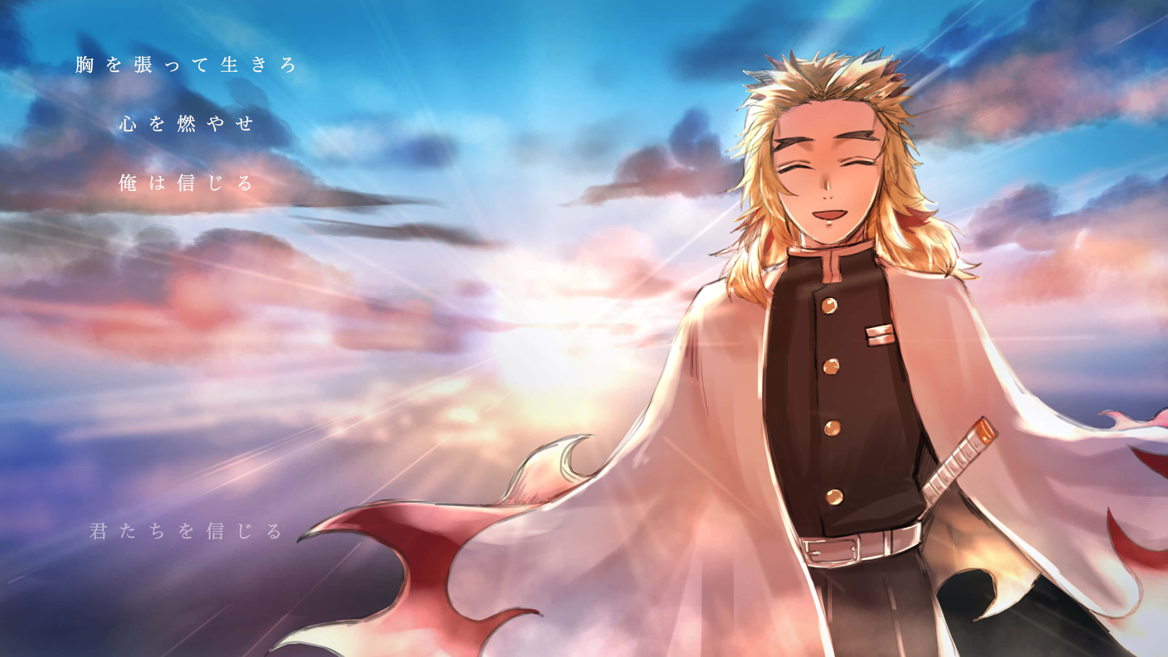 Rengoku, anime warrior, blonde hair, 4K Desktop Wallpaper