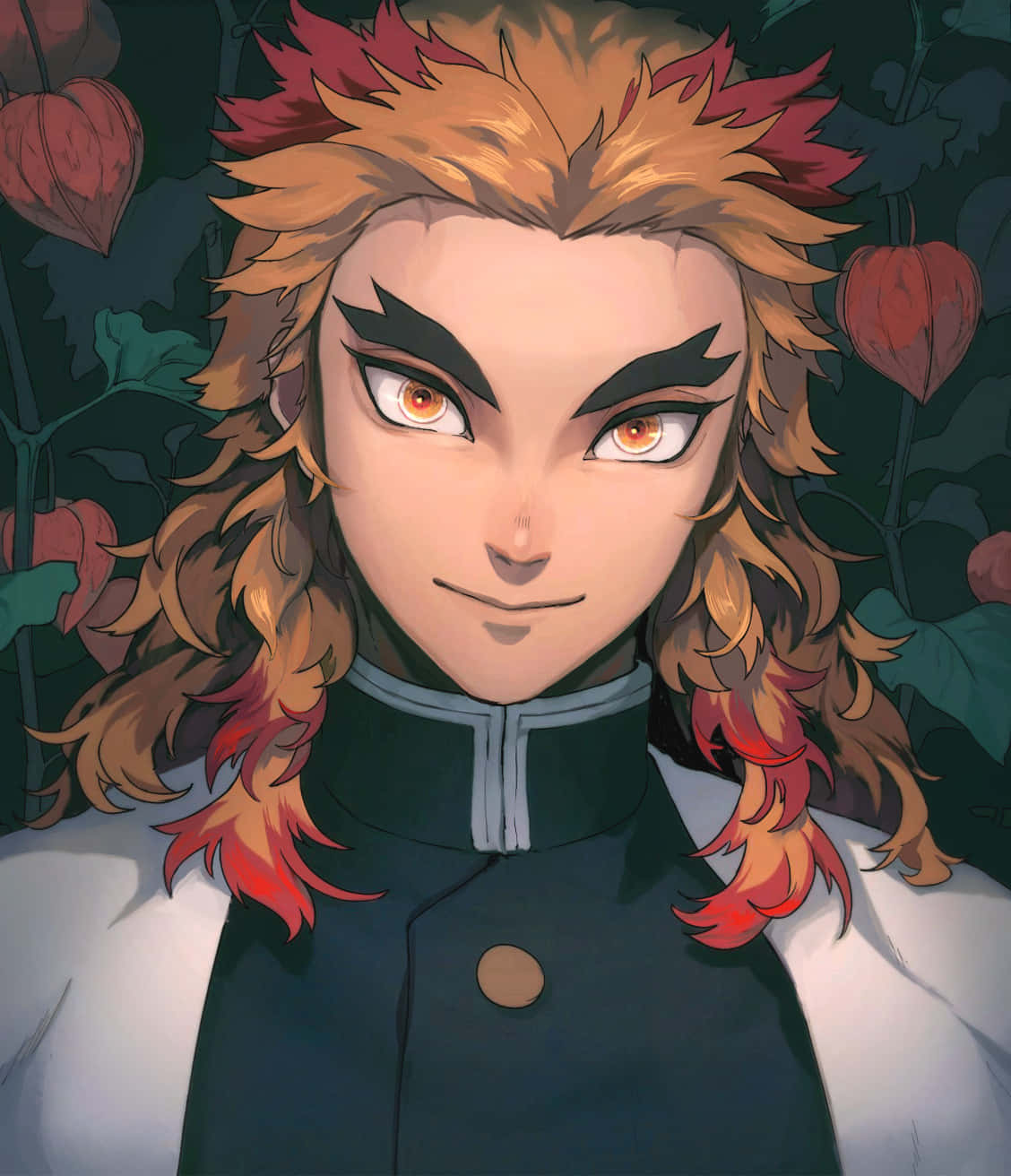 Rengoku Aesthetic, fiery orange hair, intense amber eyes, HD Phone Wallpaper