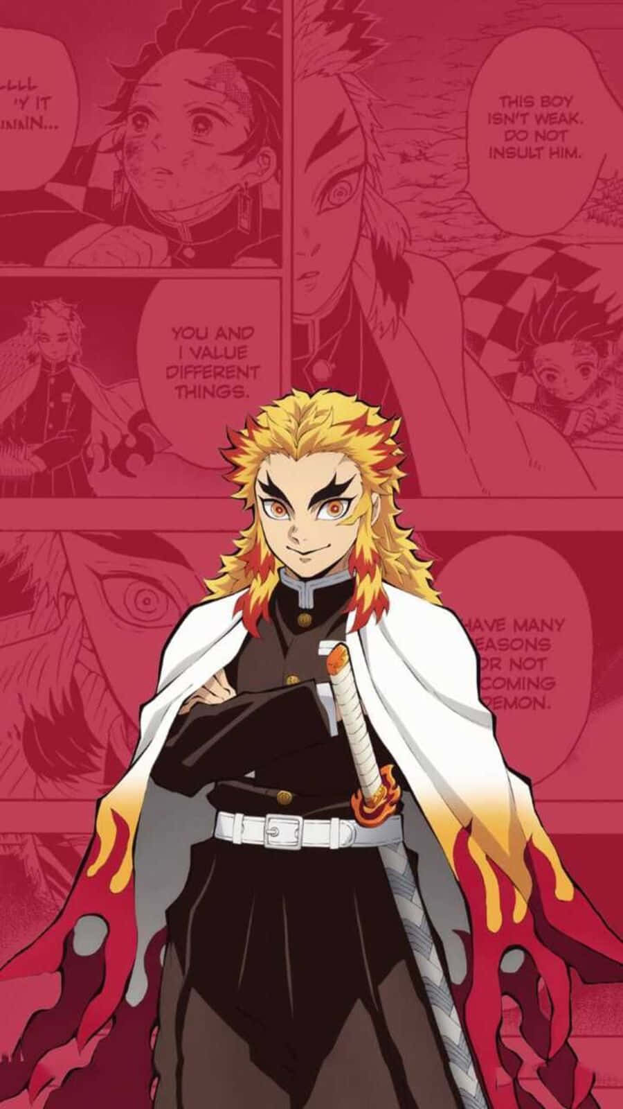 Rengoku, fiery-haired anime warrior, black uniform, HD Phone Wallpaper