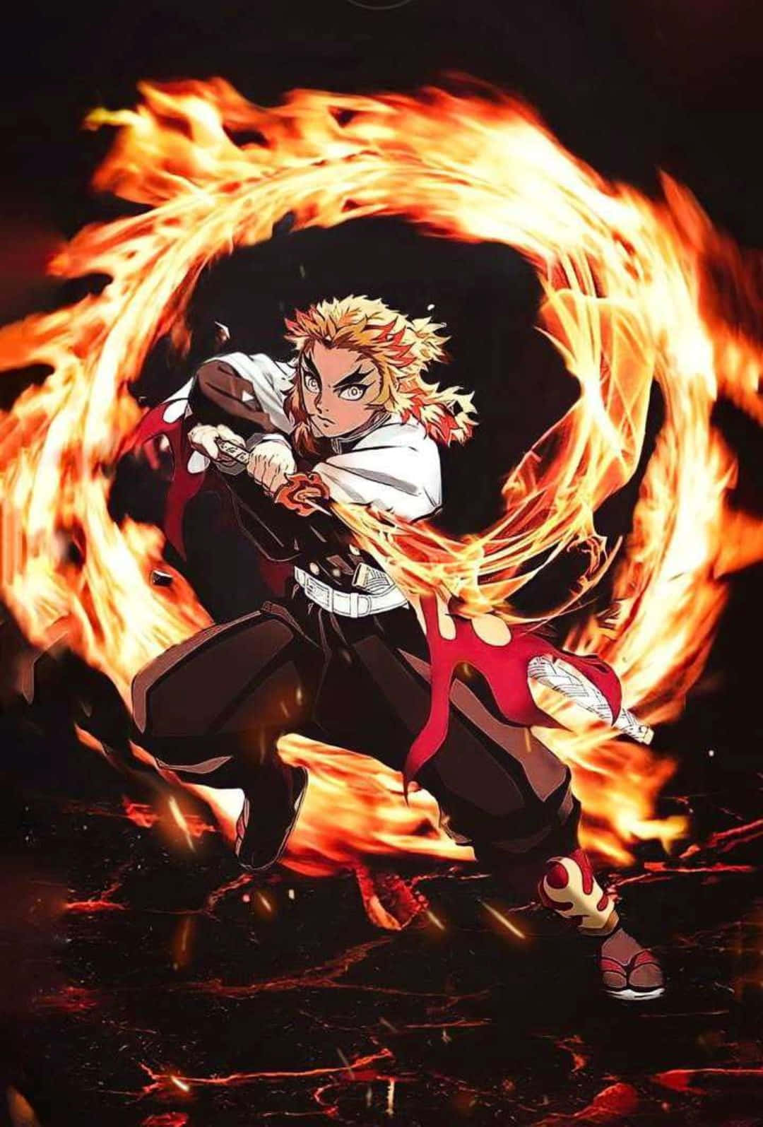 Rengoku Aesthetic, fiery anime warrior, spiky blonde hair, HD Phone Wallpaper