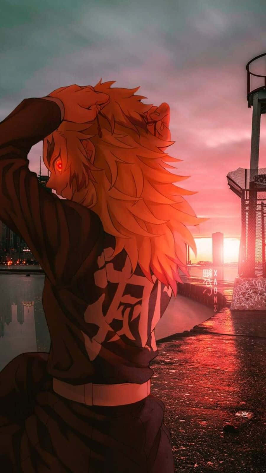 Rengoku Aesthetic, fiery orange hair, glowing red eye, HD Phone Wallpaper