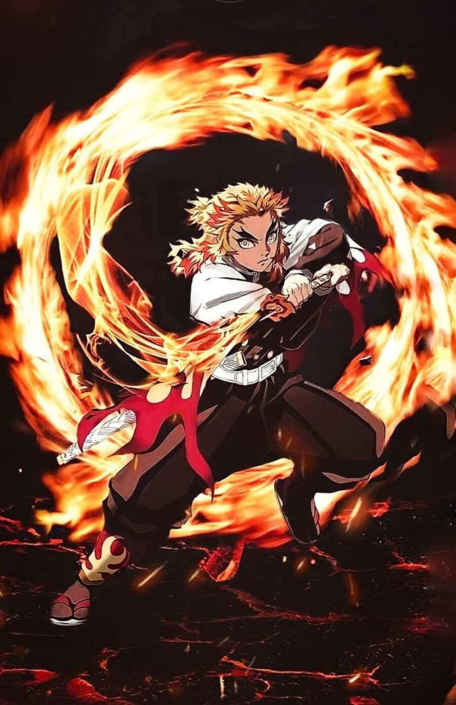 Rengoku Aesthetic, fiery anime warrior, spiky blonde hair, HD Phone Wallpaper