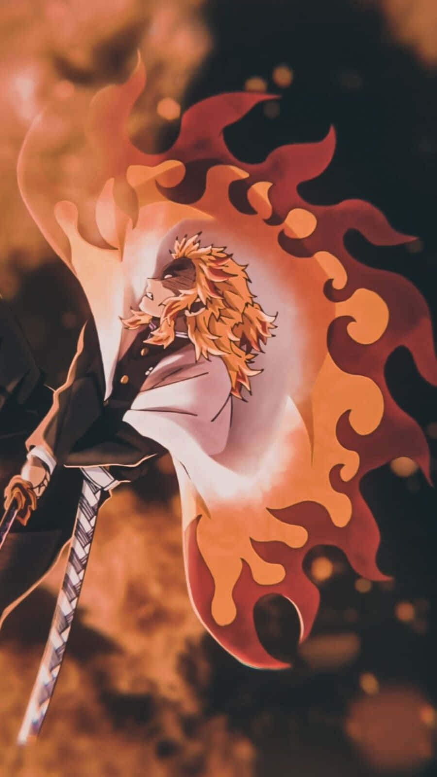Rengoku, fiery-haired anime warrior, dark coat, HD Phone Wallpaper