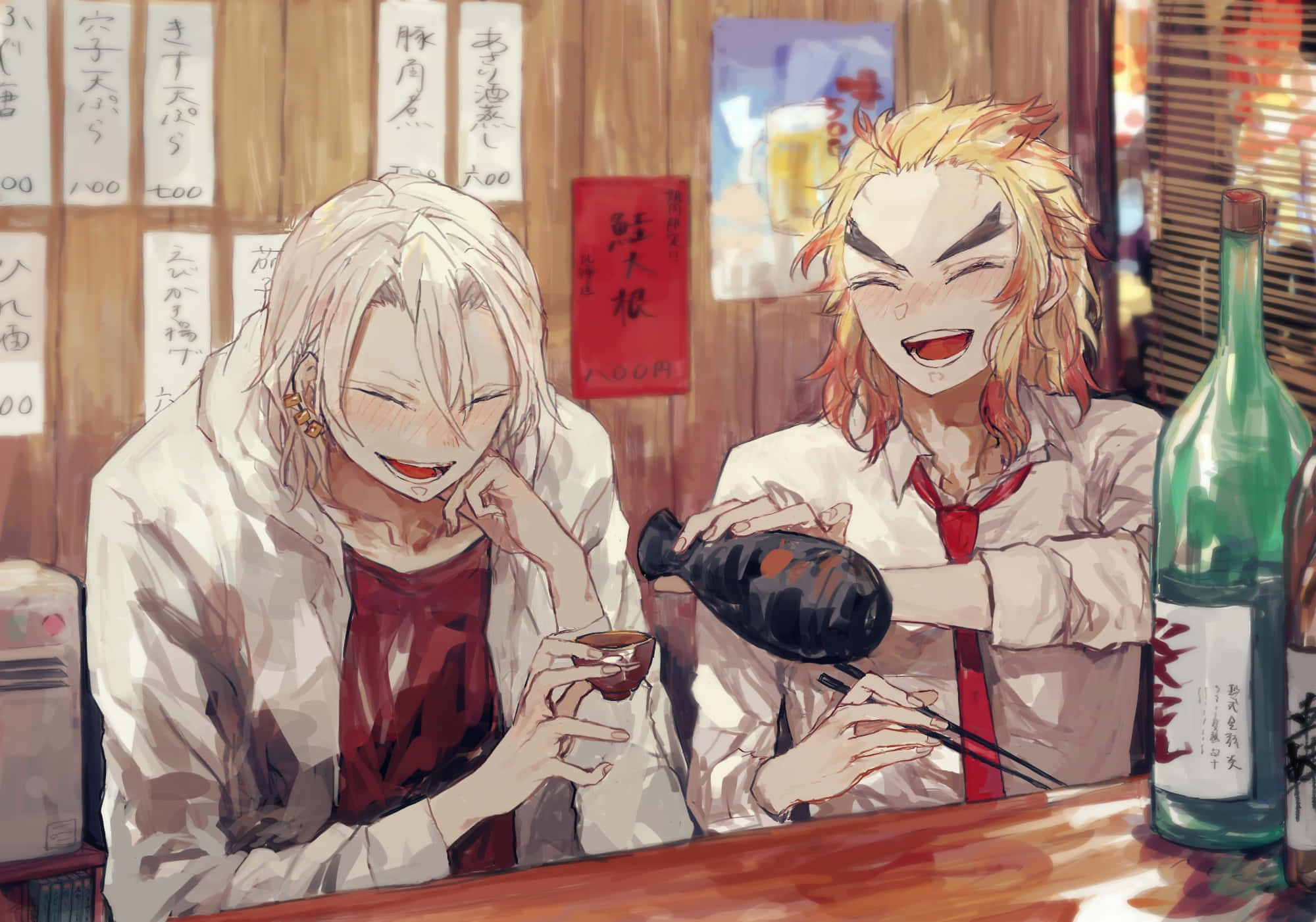 Rengoku, Tengen, sake bottles, Full HD Desktop Wallpaper