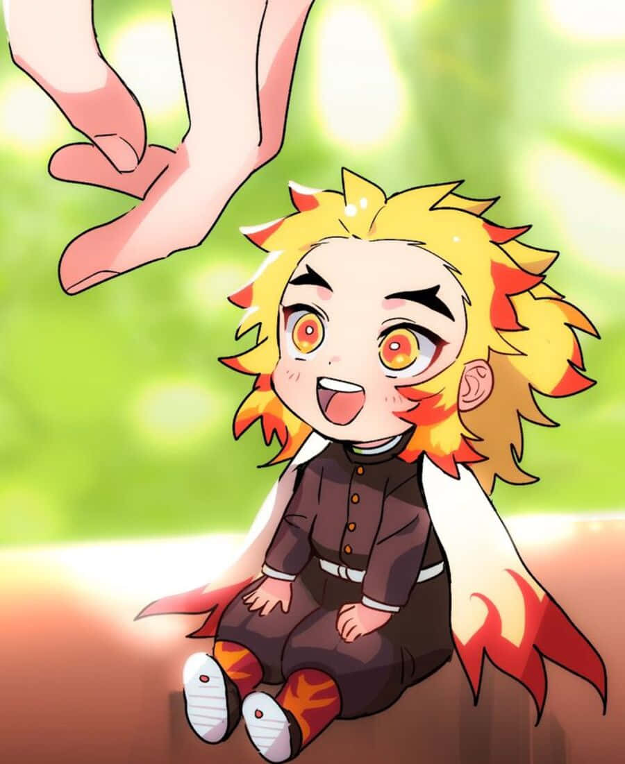 Rengoku, chibi, fiery orange hair, SD Phone Wallpaper