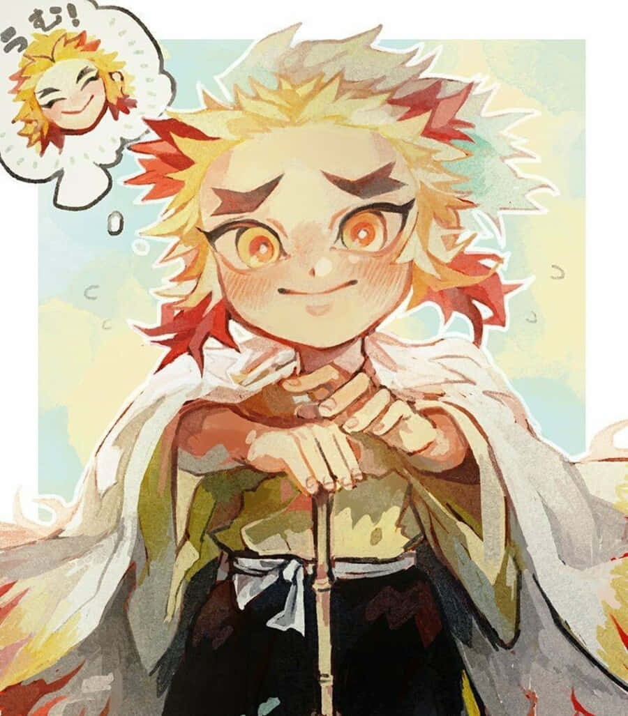 Rengoku Chibi, spiky orange hair, fiery eyes, SD Phone Wallpaper