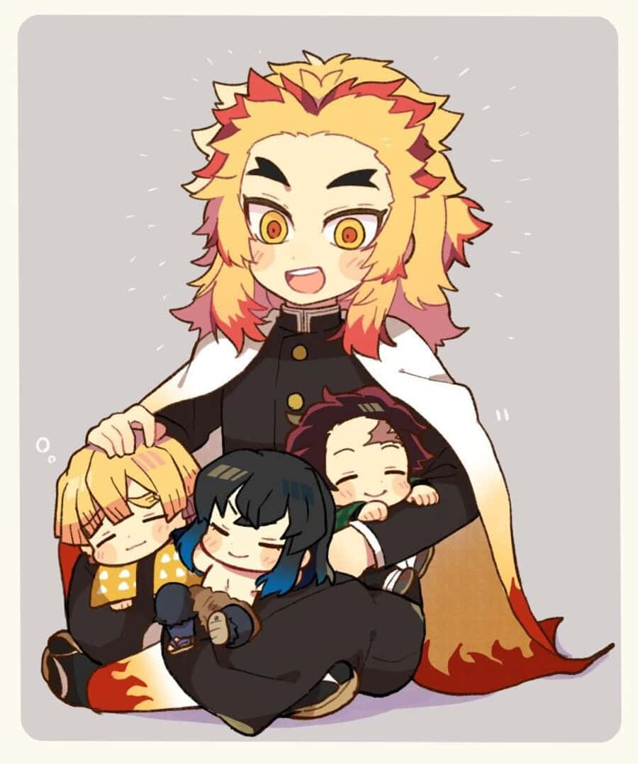 Rengoku, chibi, spiky blonde hair, SD Phone Wallpaper