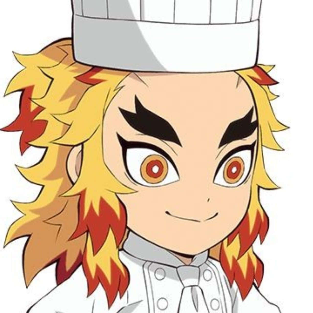Rengoku Chibi, fiery orange hair, intense eyes, HD Desktop Wallpaper