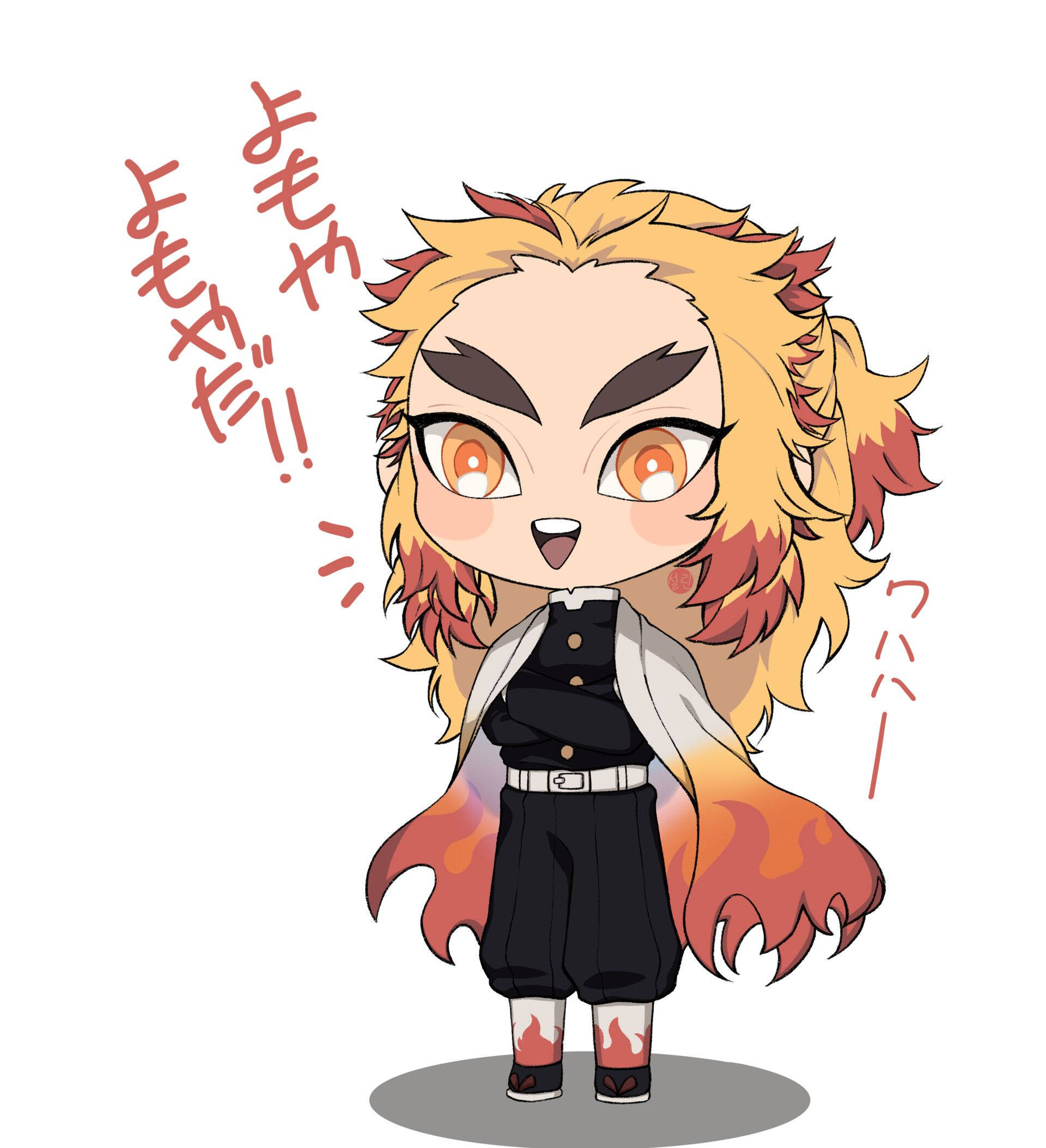 Rengoku, chibi, fiery orange hair, Full HD Phone Wallpaper