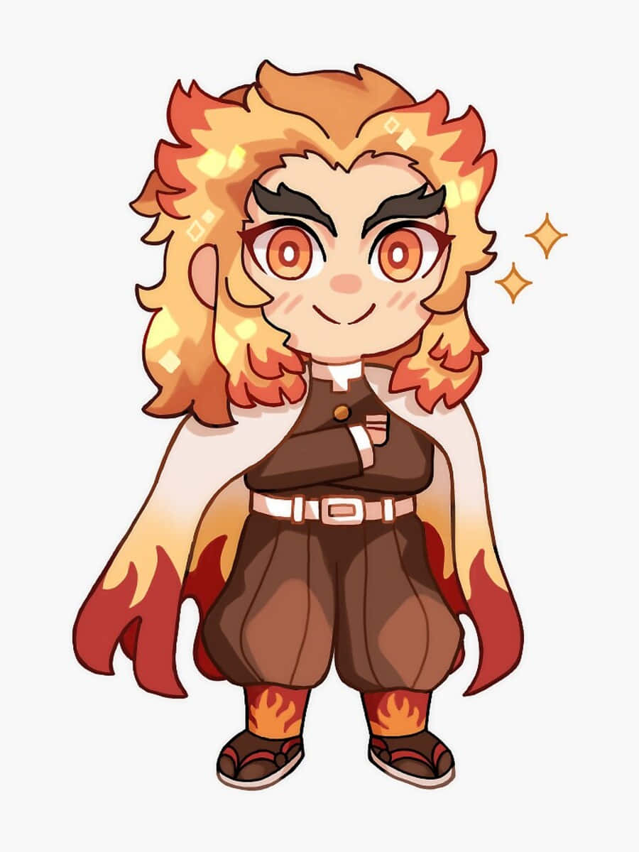 Rengoku Chibi, fiery orange hair, flame-themed outfit, SD Phone Wallpaper