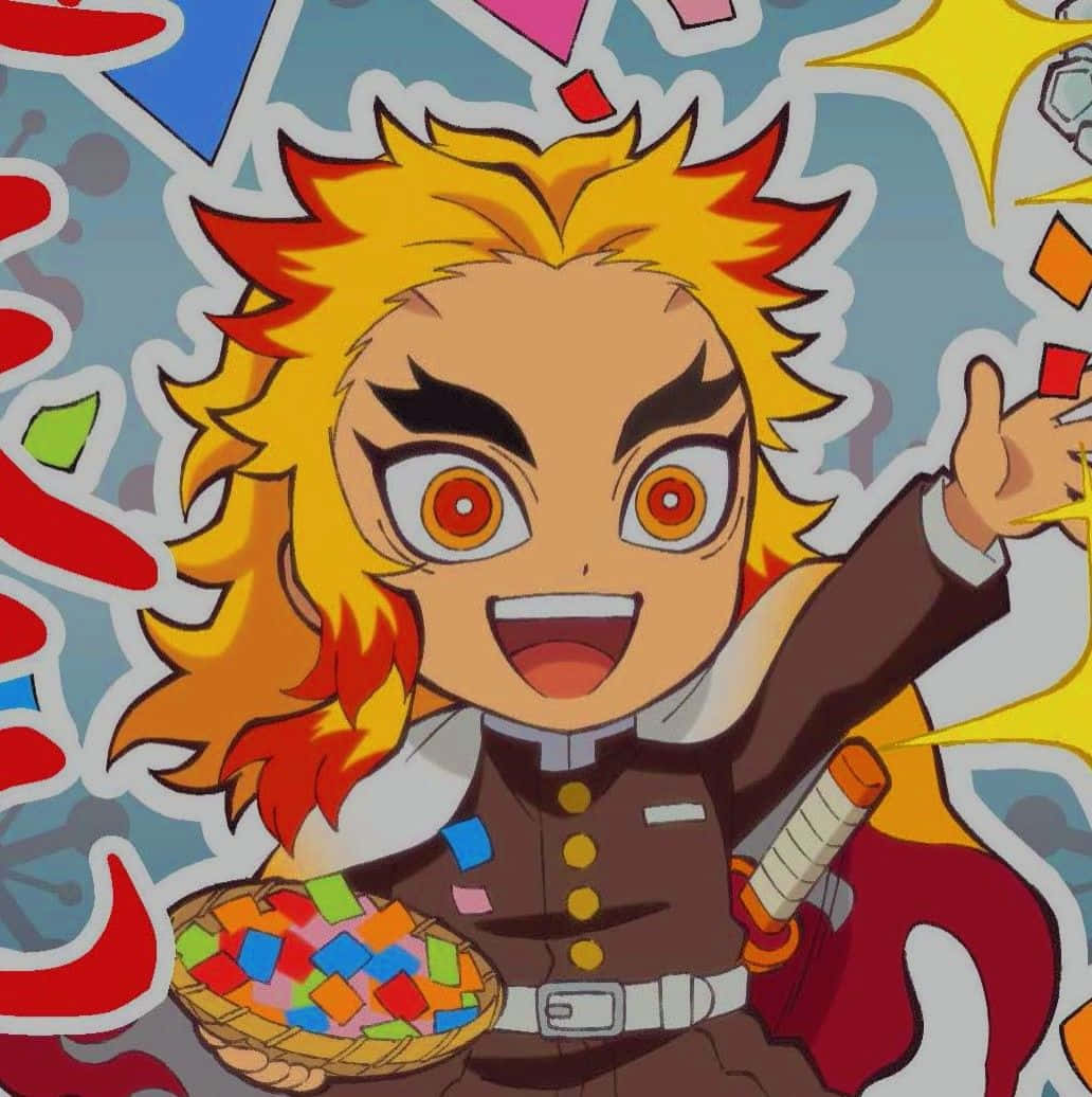 Rengoku, chibi, fiery hair, SD Phone Wallpaper