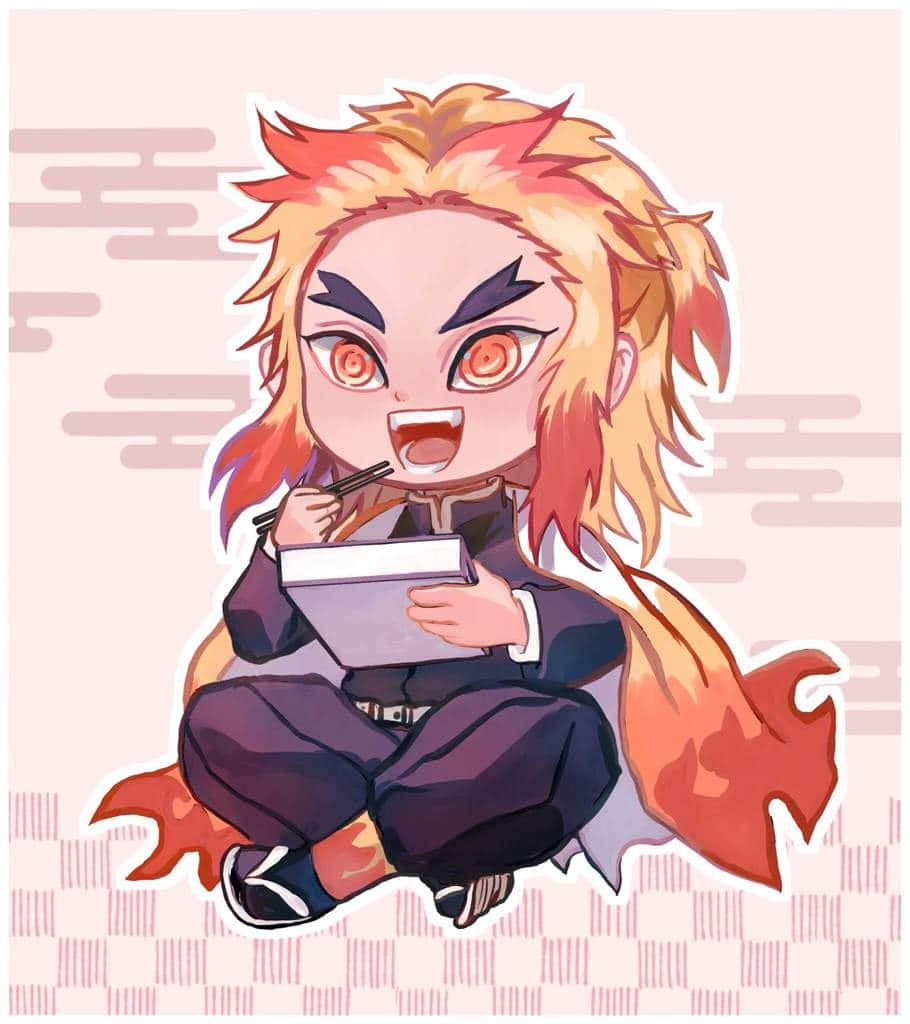Rengoku Chibi, fiery orange hair, intense eyes, SD Phone Wallpaper
