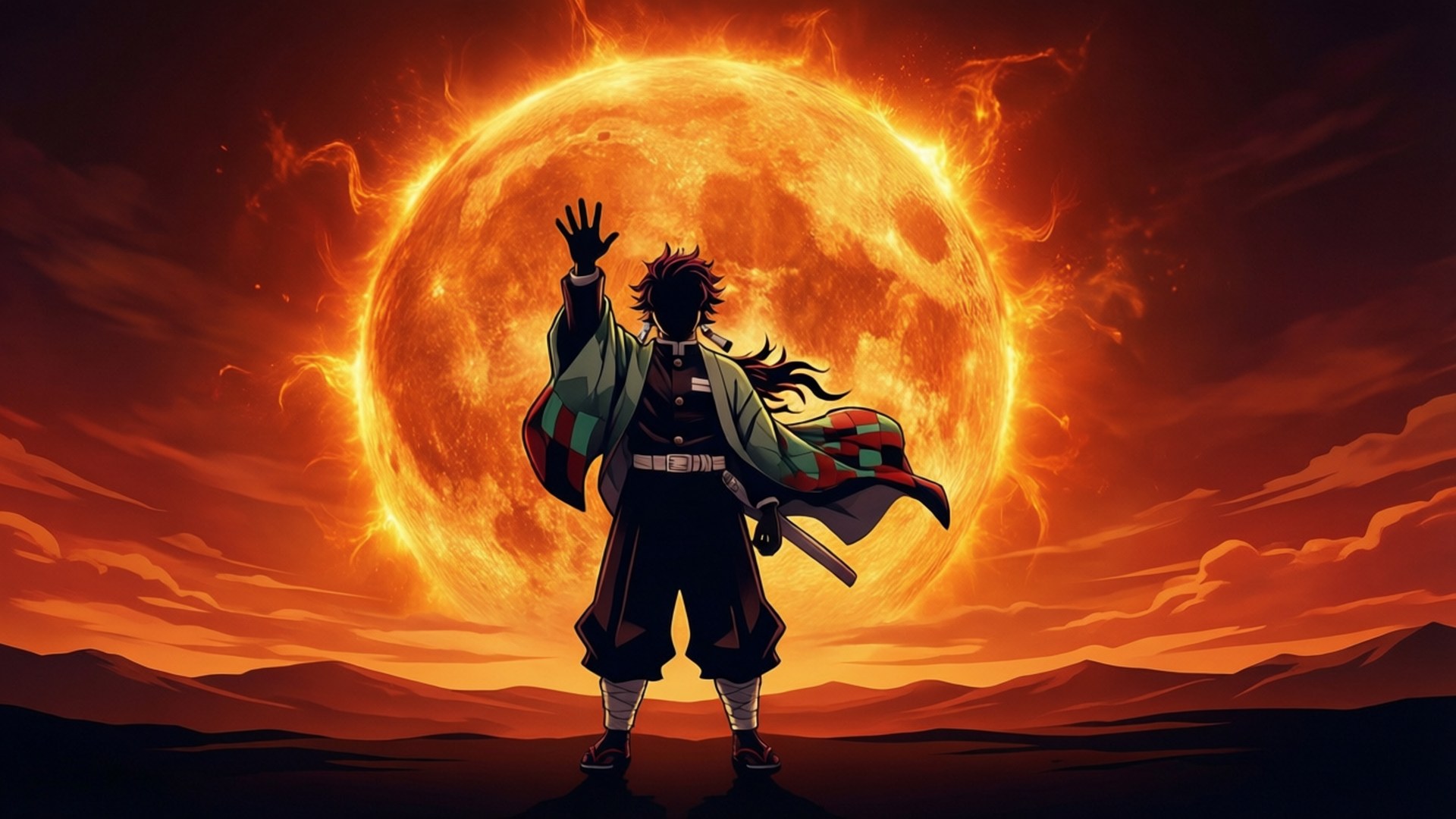 Rengoku, sun, silhouette, Full HD Desktop Wallpaper