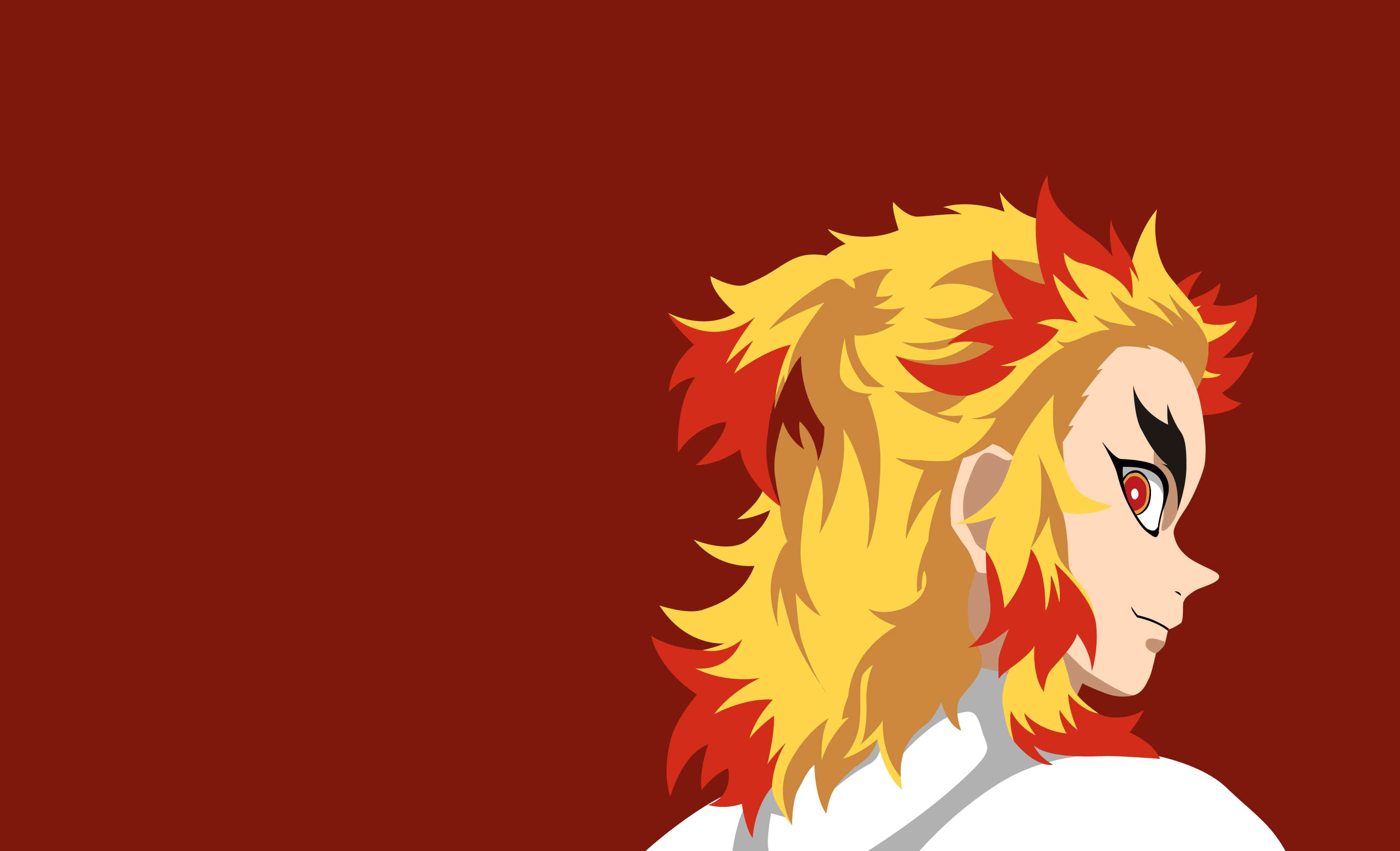 Rengoku Minimalist, fiery yellow and red hair, profile, 2K Desktop Wallpaper