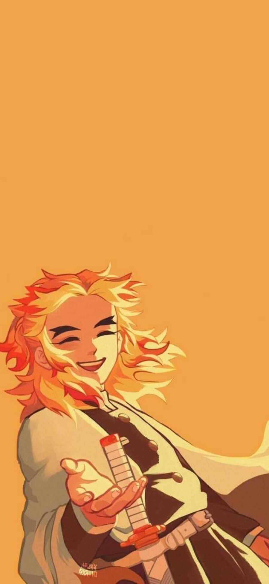 Rengoku Minimalist, fiery orange hair, sword, Full HD Phone Wallpaper