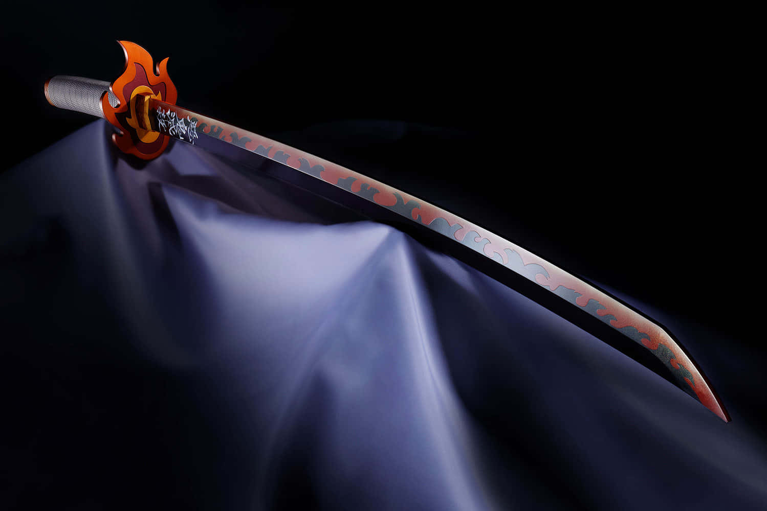 Rengoku Sword, fiery orange hilted sword, flame motifs, HD Desktop Wallpaper