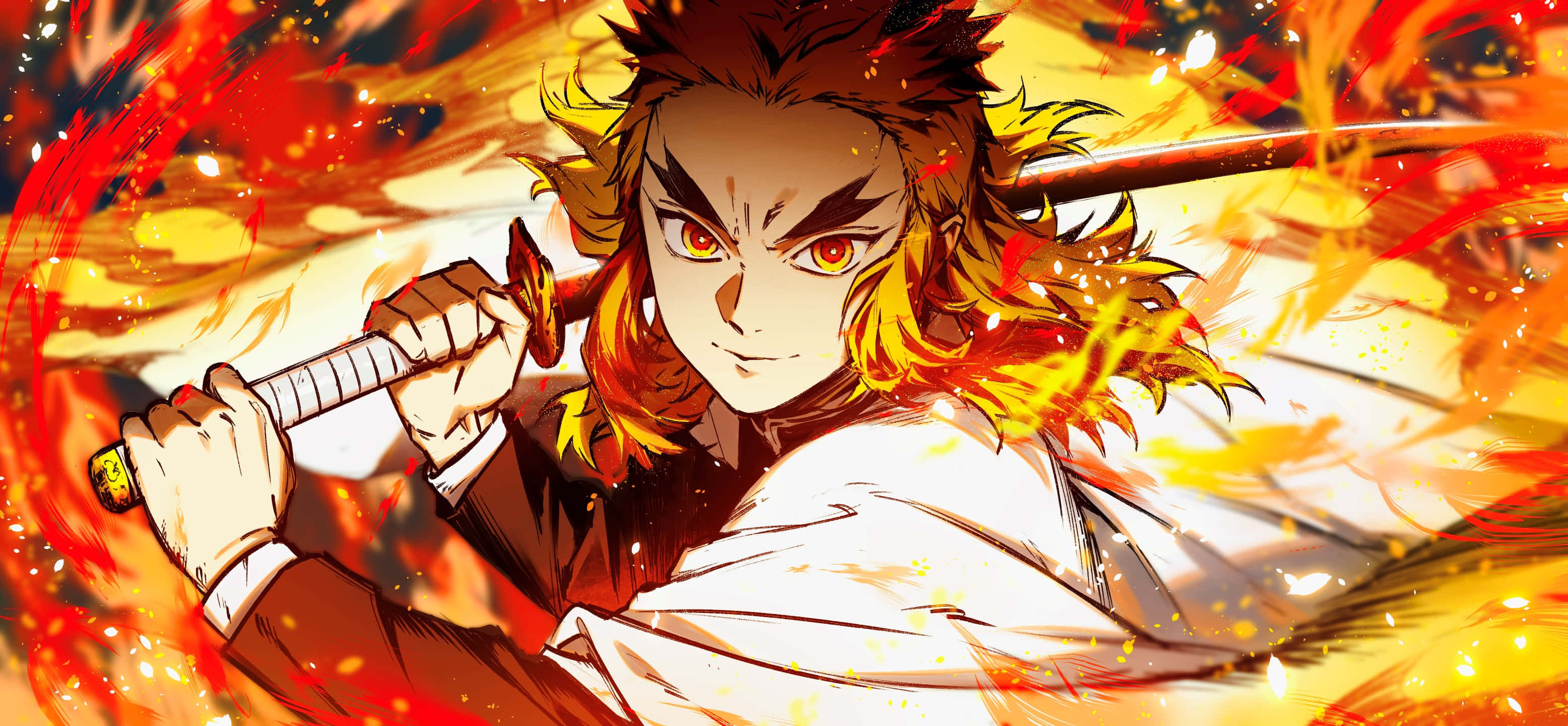 Rengoku, Sword, flamboyant blaze, 2K Desktop Wallpaper