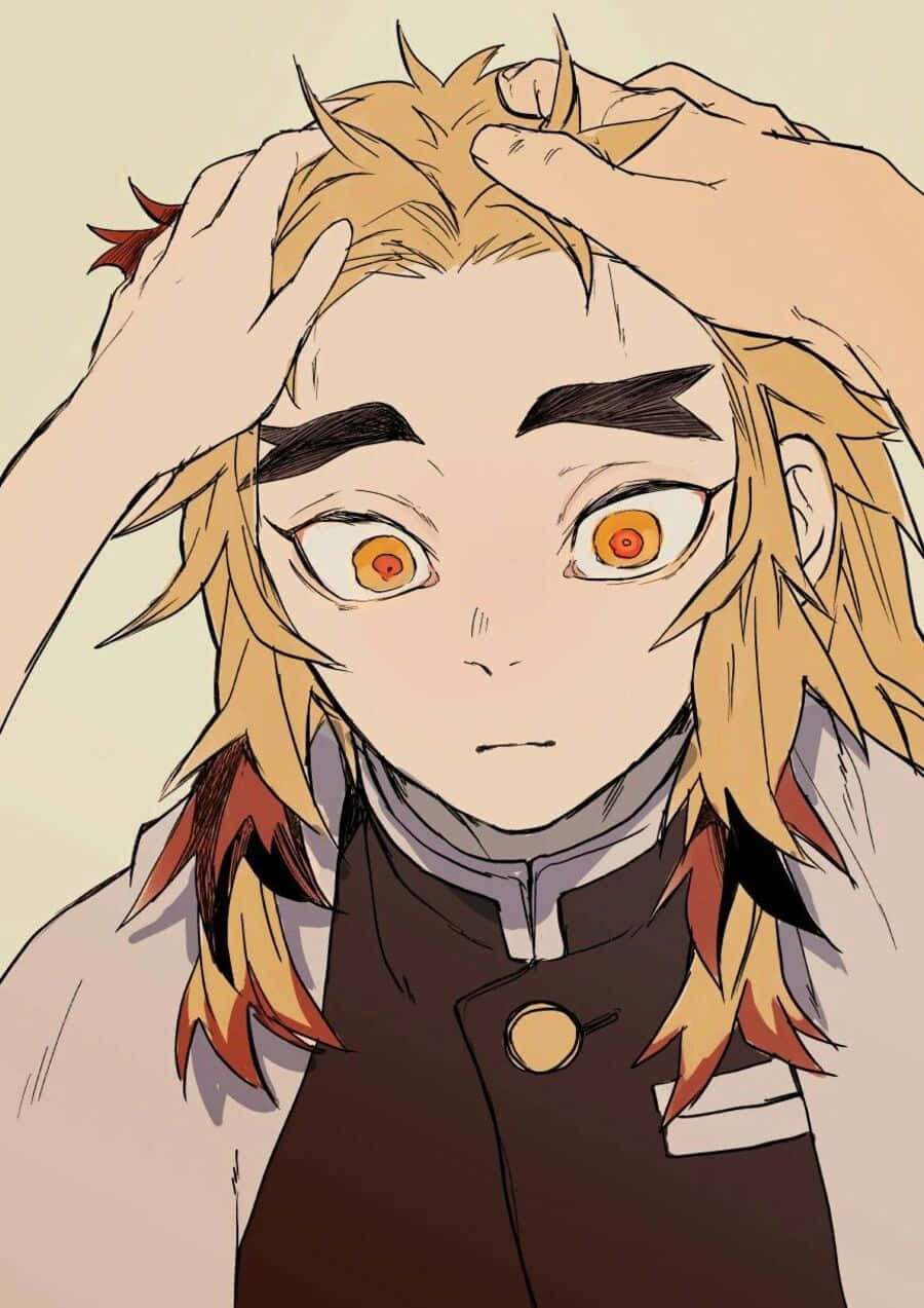 Rengoku, spiky blonde hair, orange eyes, SD Phone Wallpaper