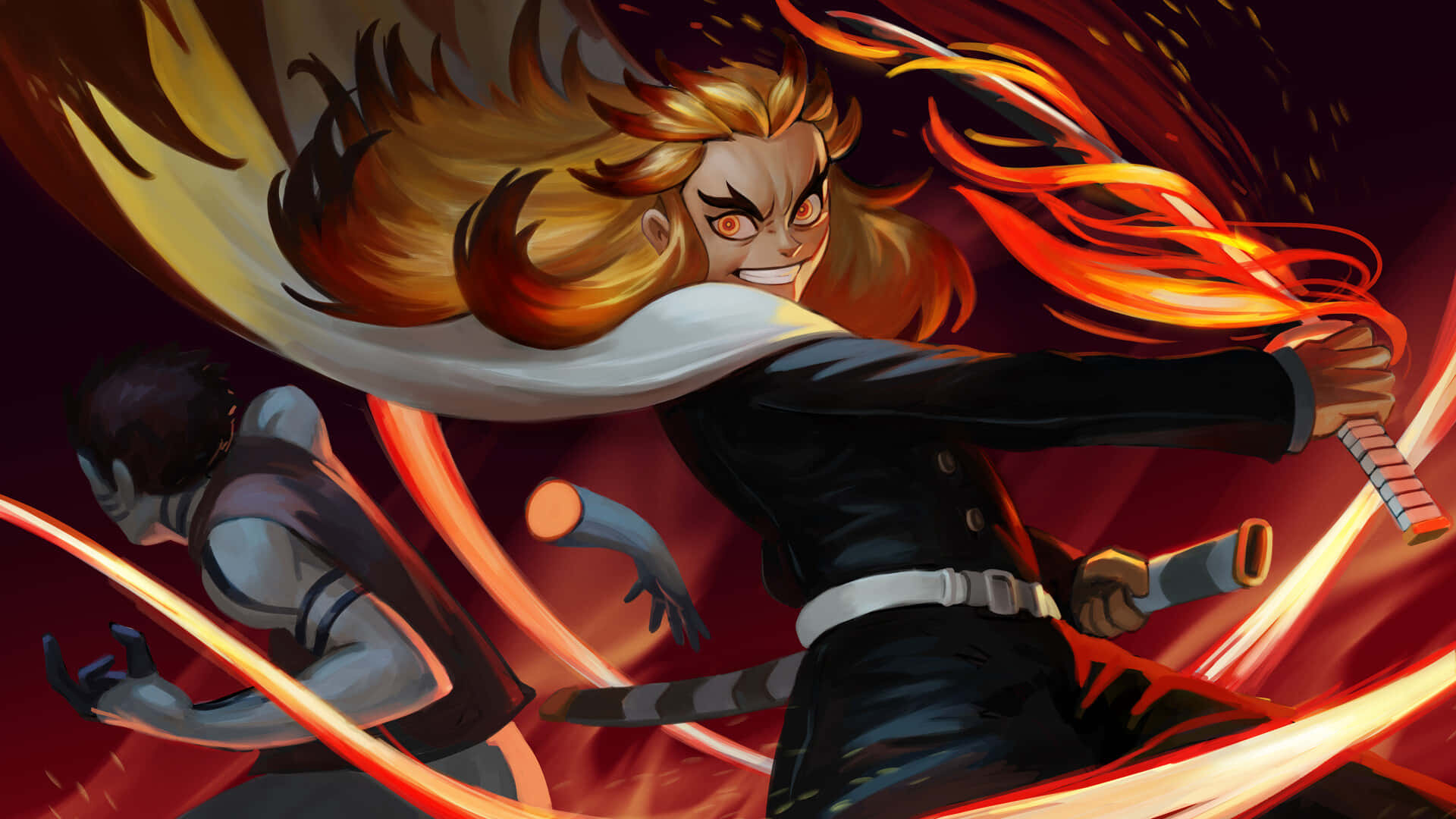 Rengoku, Akaza, fiery-haired anime warrior, Full HD Desktop Wallpaper