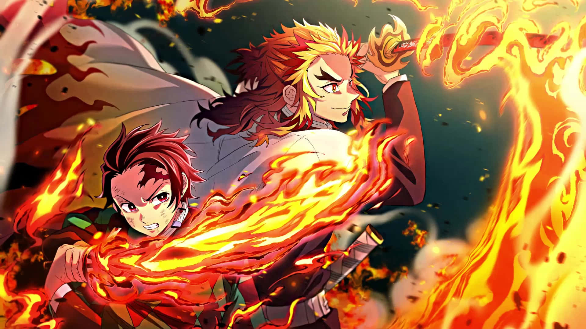 Rengoku, Sword, fiery slashes, Full HD Desktop Wallpaper