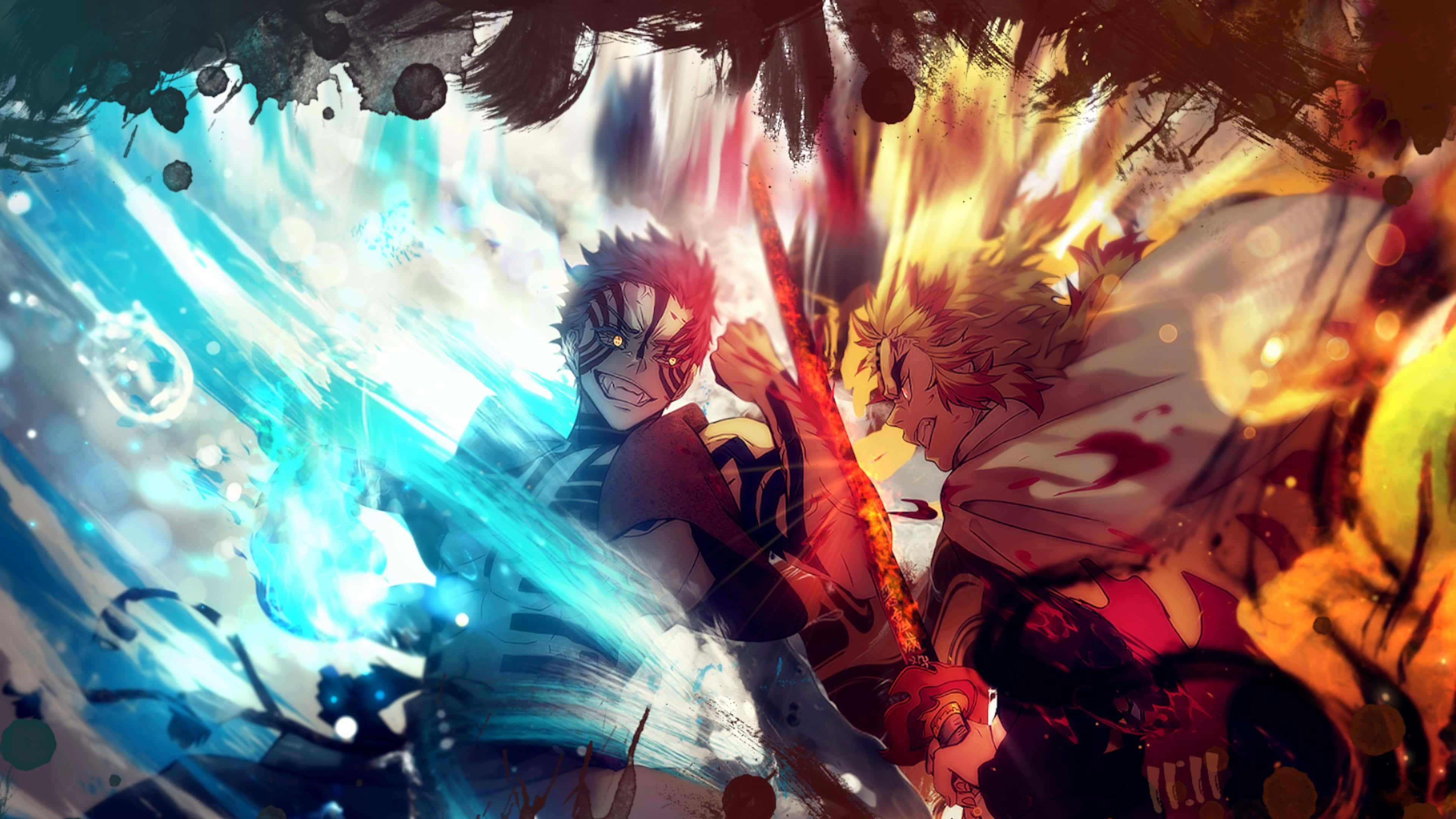Rengoku, Akaza, blue energy sword, 4K Desktop Wallpaper