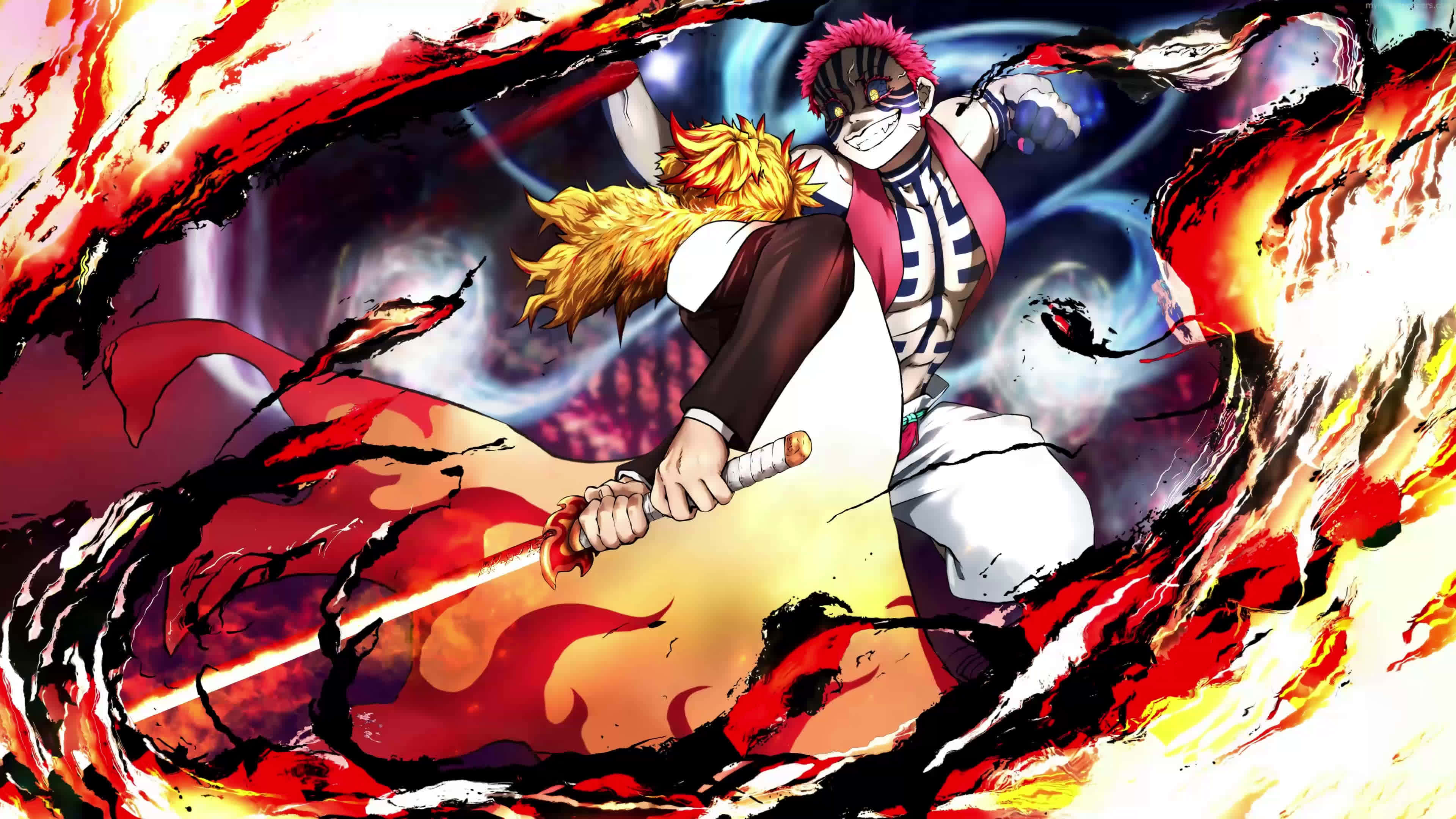 Rengoku, Akaza, pink hair, 4K Desktop Wallpaper