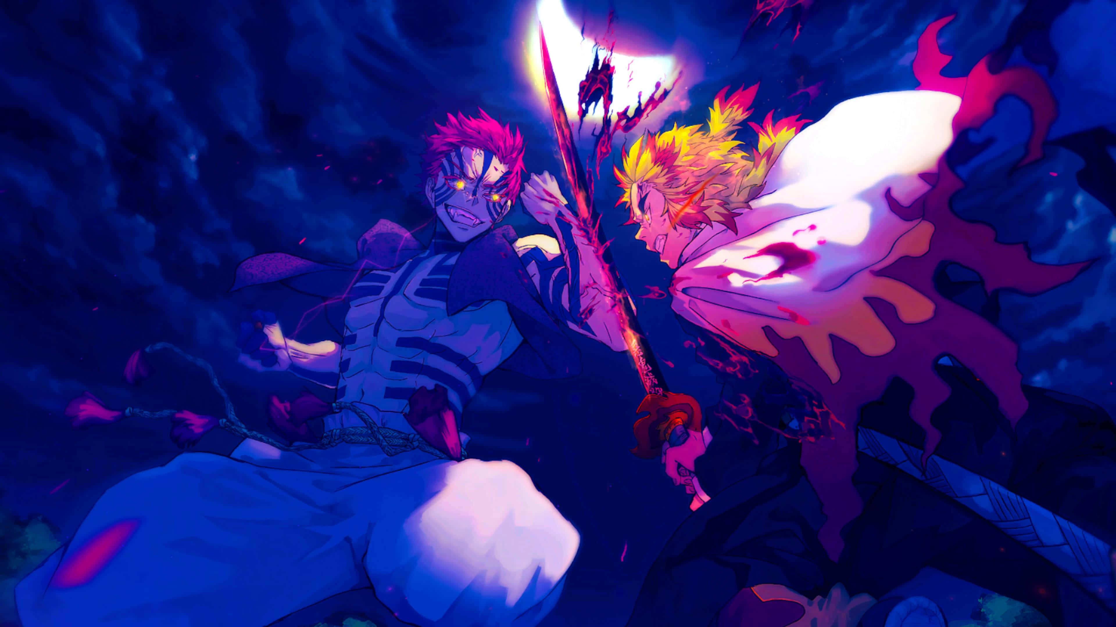 Rengoku, Akaza, crescent moon, 4K Desktop Wallpaper