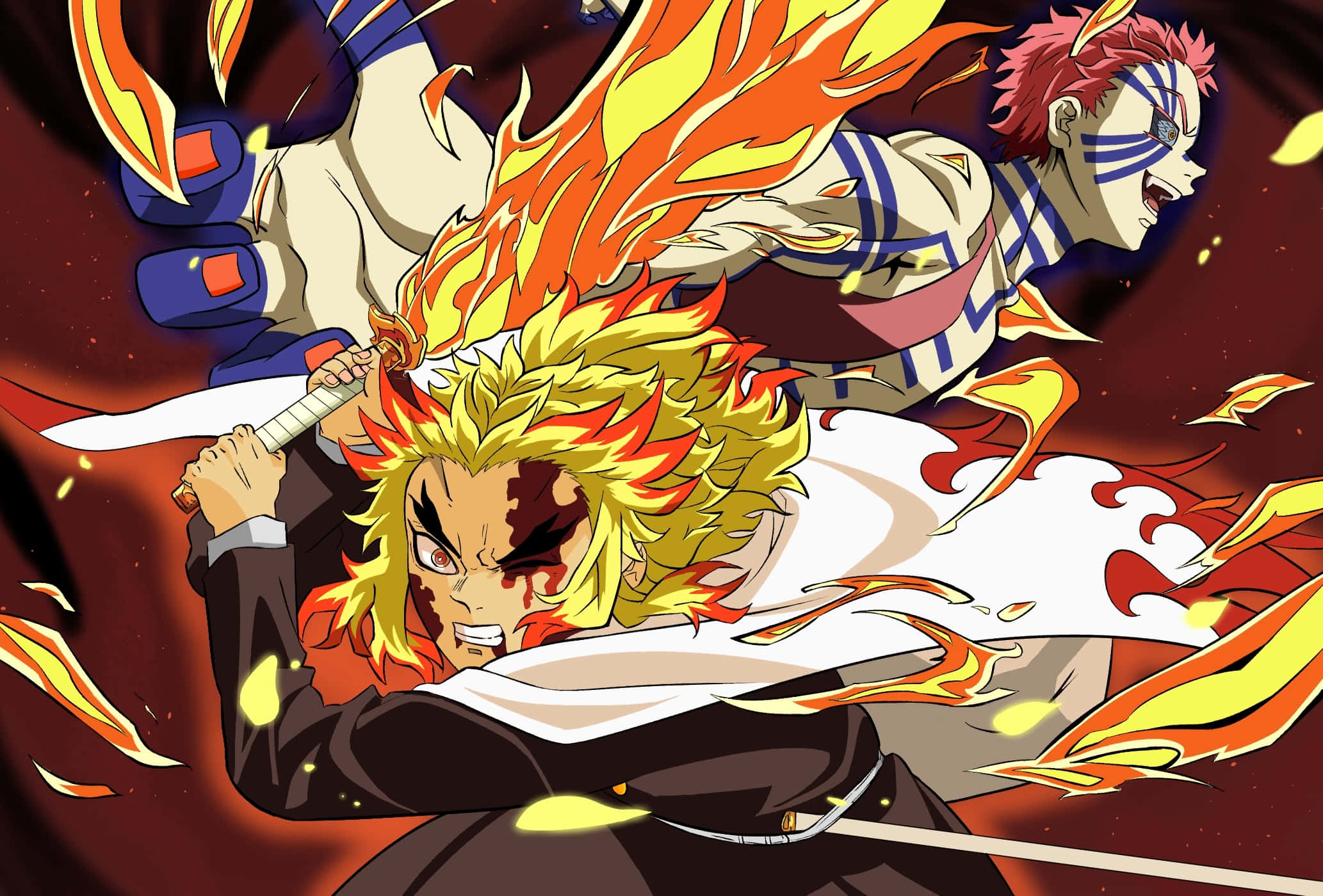 Rengoku, Akaza, fiery-haired anime warrior, Full HD Desktop Wallpaper