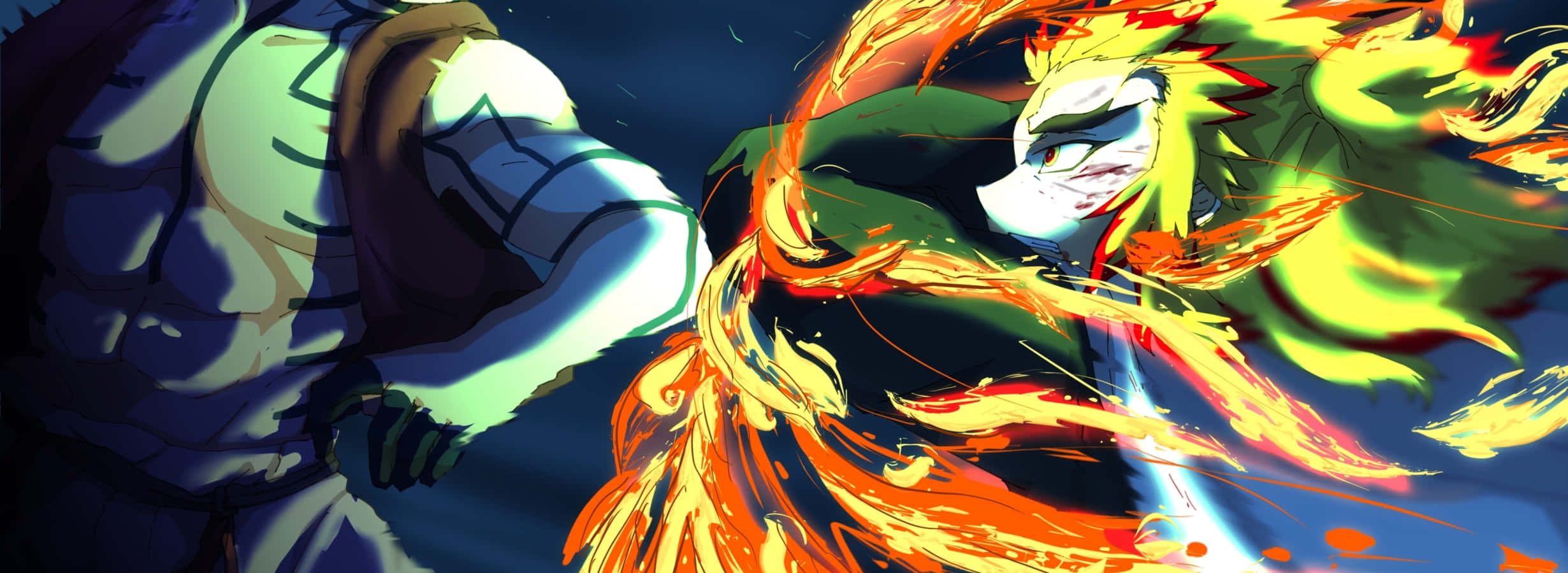 Rengoku, Akaza, blue armor, Full HD Desktop Wallpaper