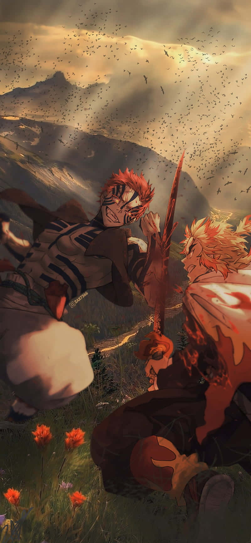 Rengoku, Akaza, mountain valley, HD Phone Wallpaper
