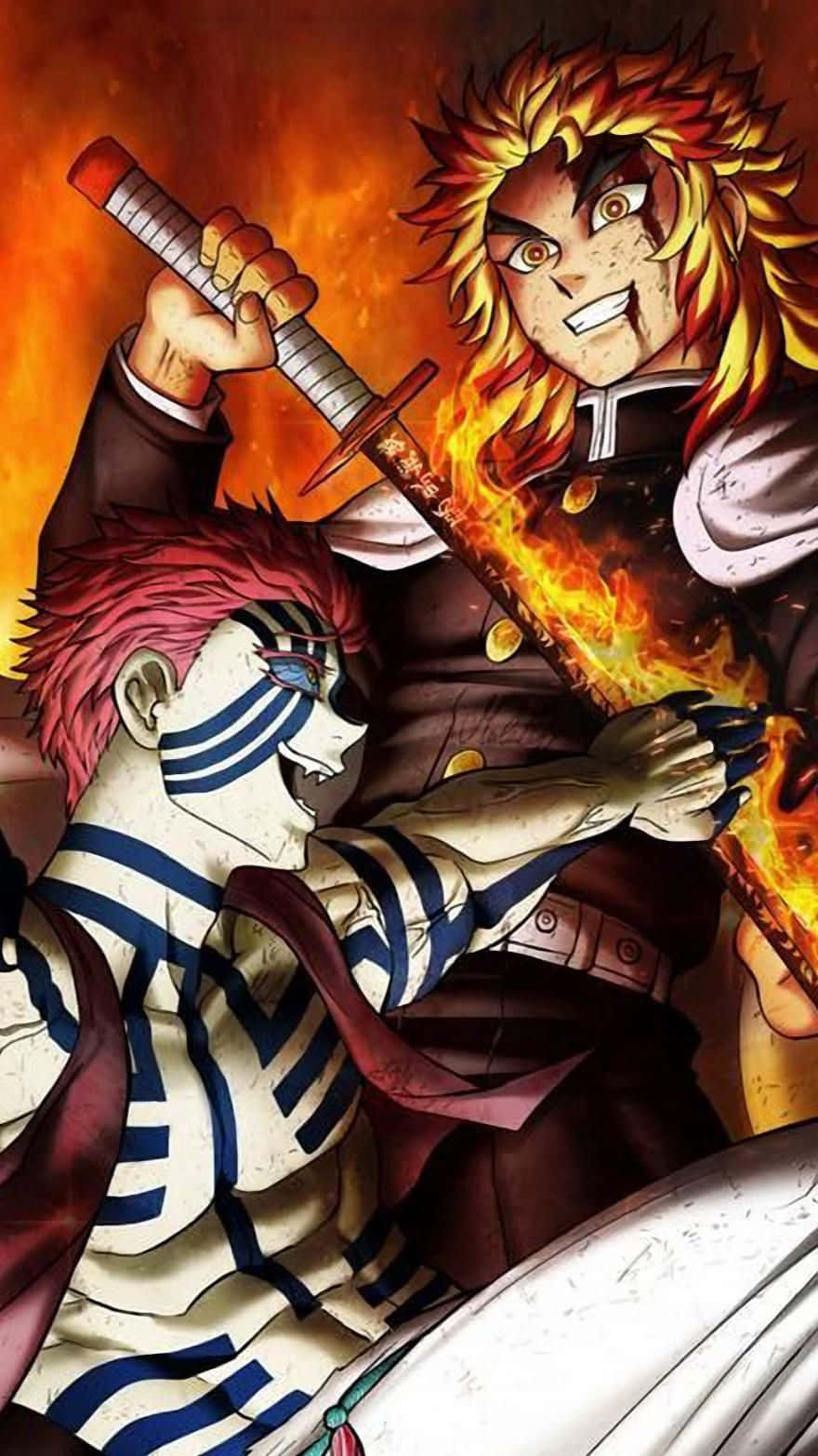 Rengoku, Akaza, flaming hair, HD Phone Wallpaper