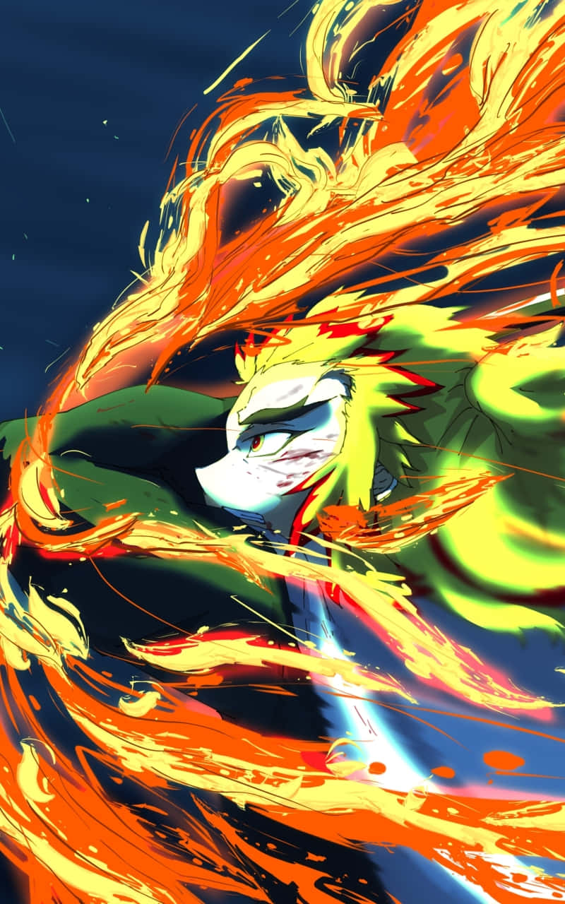 Rengoku, spiky green hair, glowing eyes, HD Phone Wallpaper