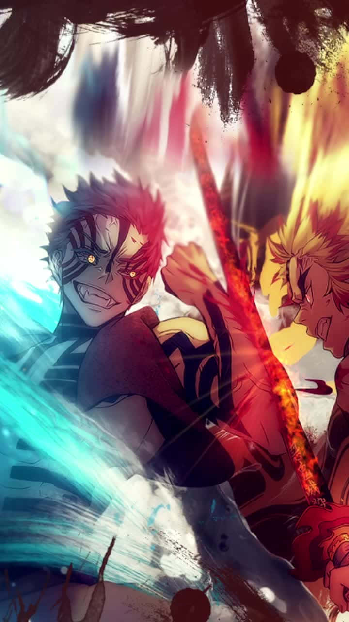 Rengoku, Akaza, glowing swords, HD Phone Wallpaper