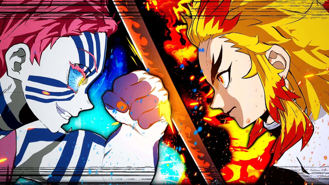 Rengoku, Akaza, fiery battle, HD Desktop Wallpaper